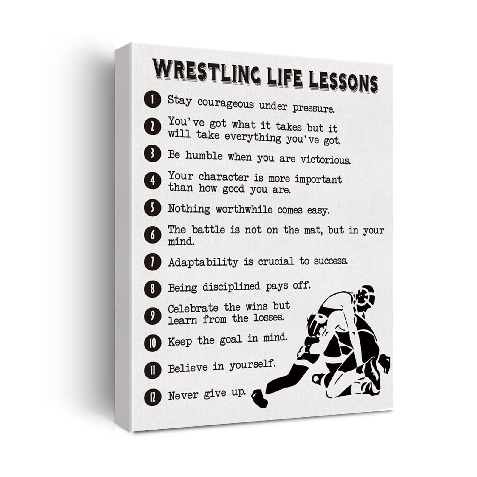 PKNVKZIDK Wrestling Life Lessons Wall-Art - Humorous & Motivational Prints for Men, Sports Themed Decor for Home Office, Gym, Birthday Gift for Athlete, Coach Framed,08x12inch(20x30cm)