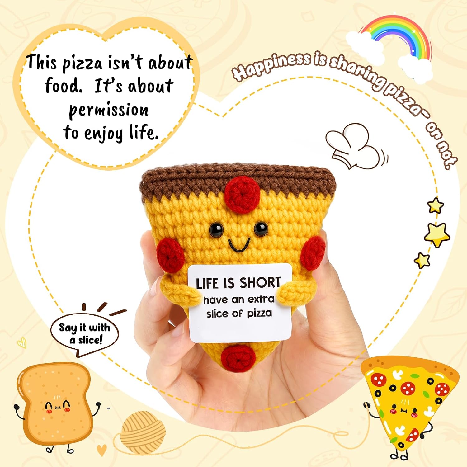 OCCdesign Mini Stress Relief Gifts for Women Men Humor Support Handmade Crochet Pizza Gift Coworker Friends Work Bestie Funny Burnout Self Care Mental Health Birthday Gifts Ideas Office Desk Decor image 3