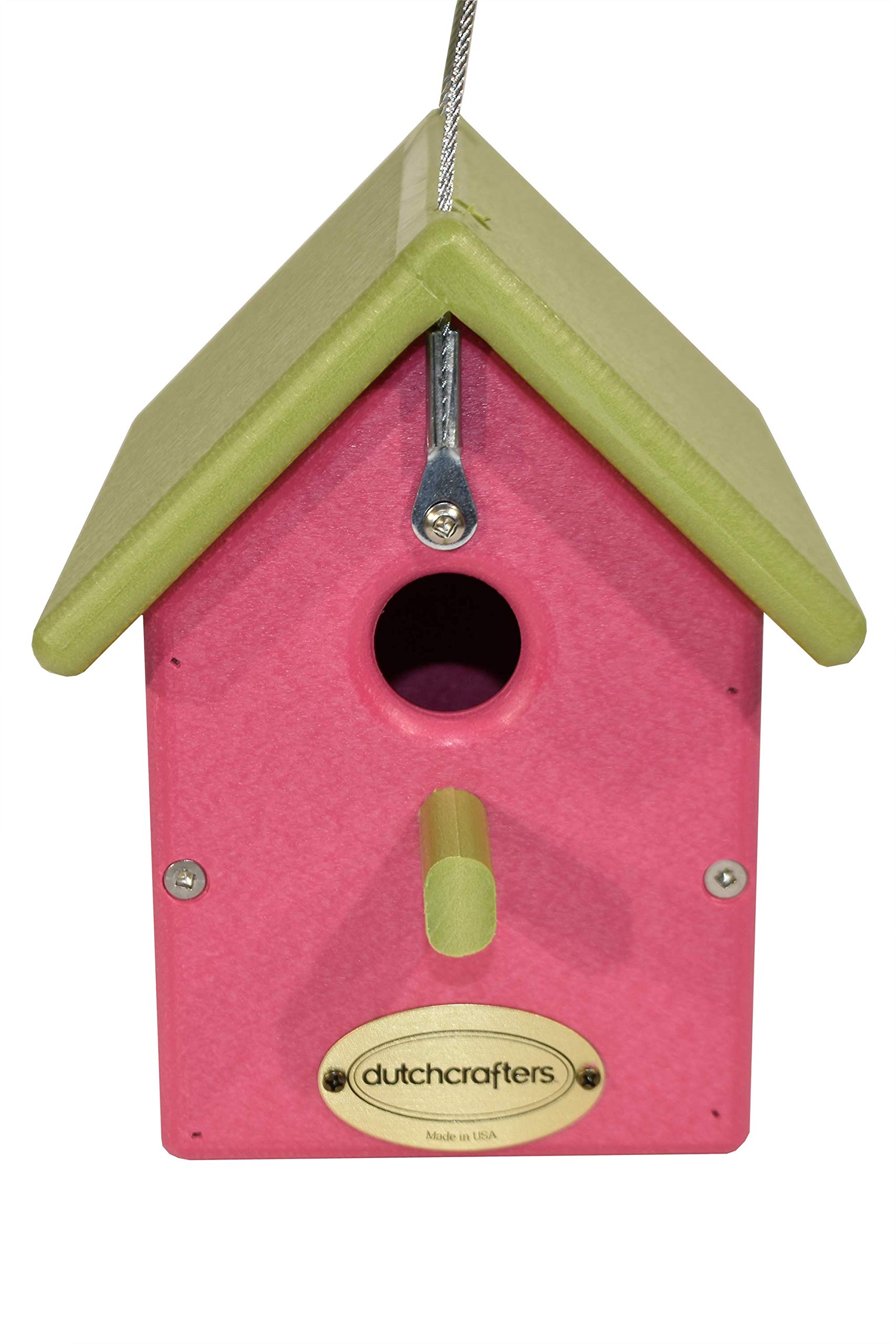 DutchCrafters Small Plastic Poly Hanging Bird House with Perch and Detachable Roof, Outdoor Nesting Box for Wild Birds - Amish Made in USA (Lime Green