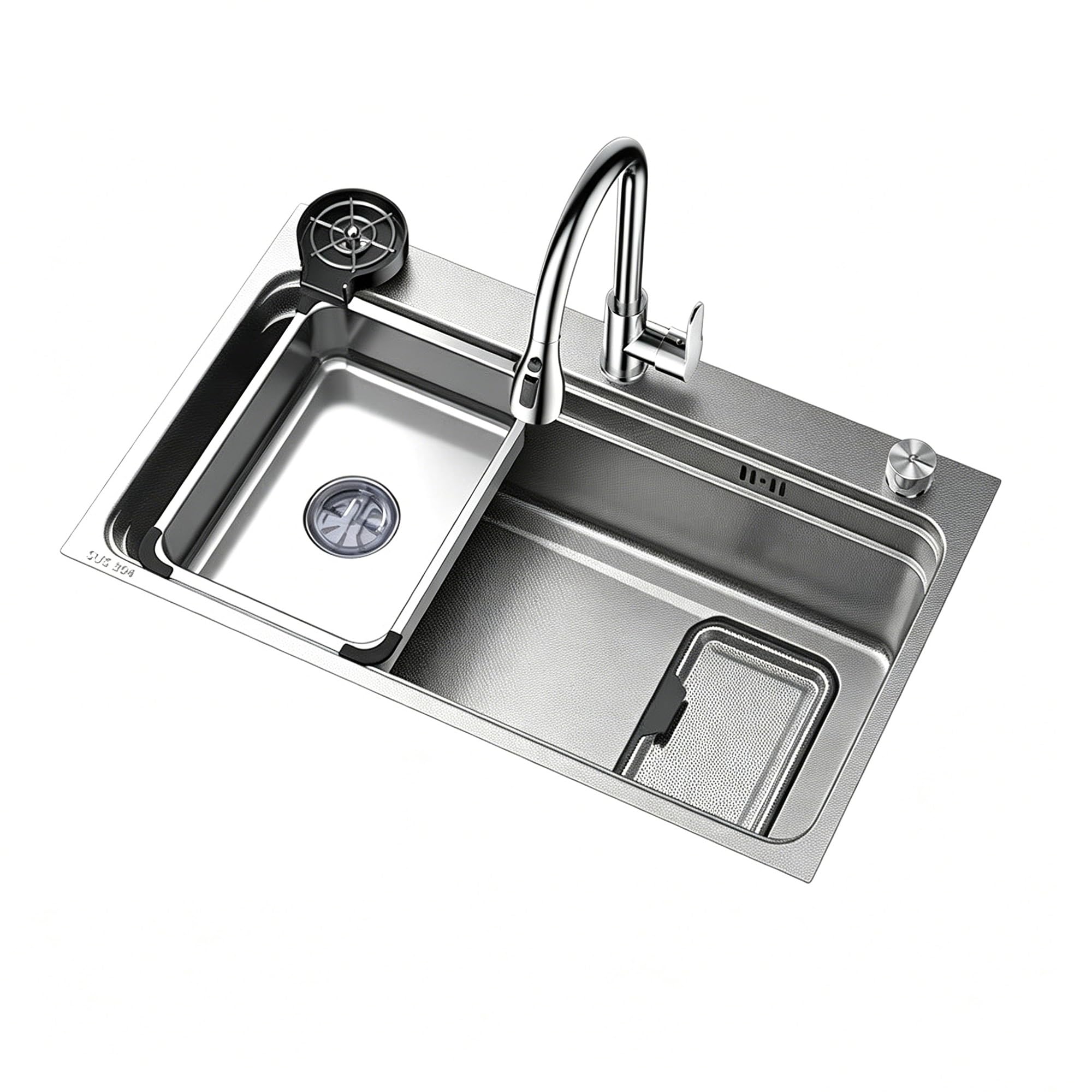 SC Kitchen Sink, Stainless Steel Sink, with Hot and Cold Angle Valves, Suitable for Hotels, Cafés and Restaurants(75cm)