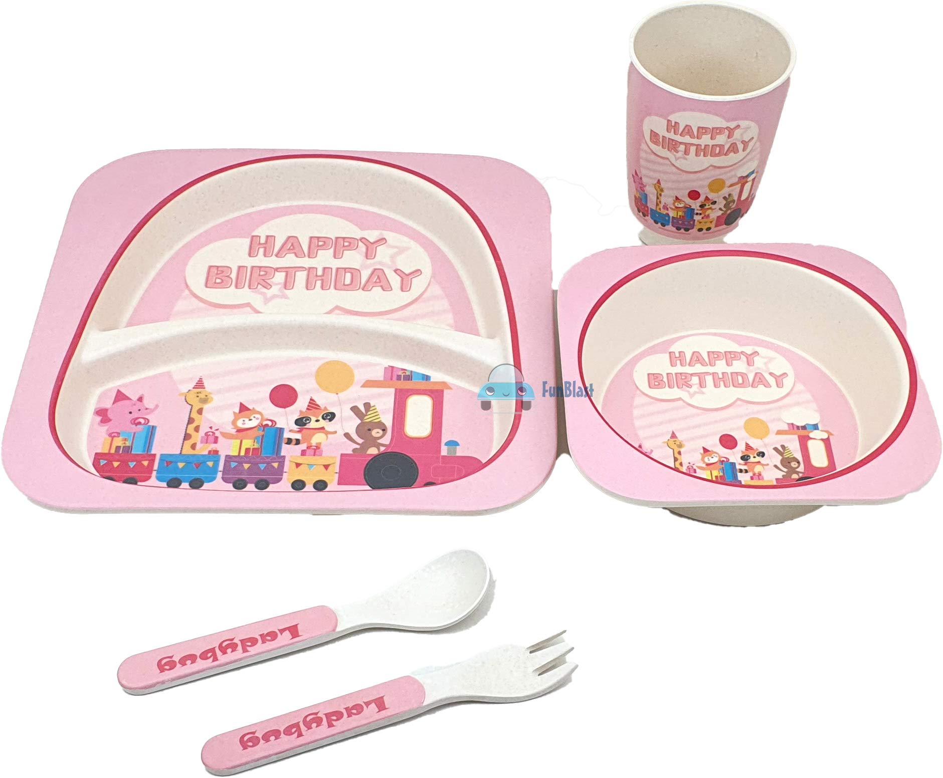 FunBlast Bamboo Fibre Kids Crockery Set Dining Set - Feeding Set for Babies, New Born Baby Utensils and Dishes Kids, Infant - Multi Color