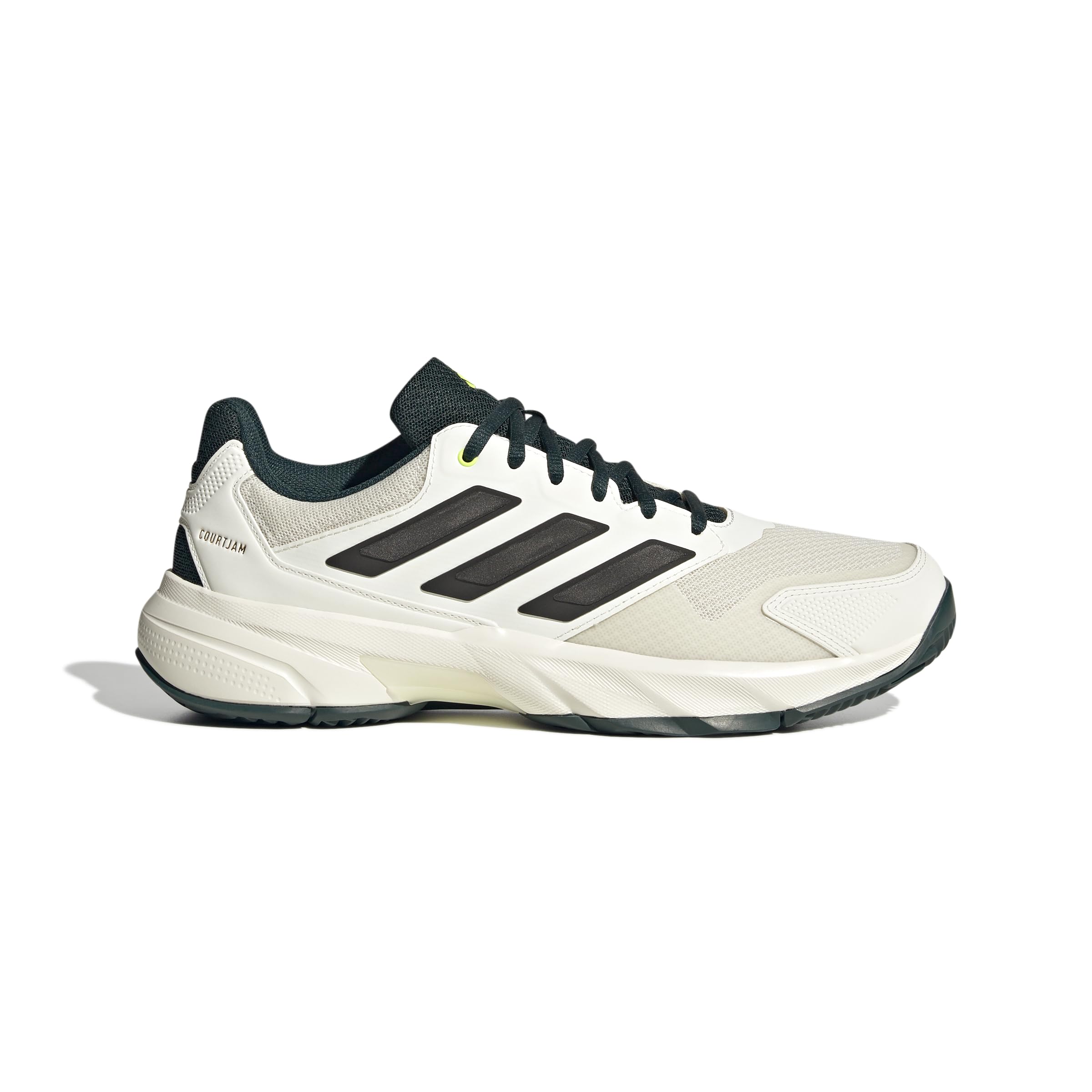 adidas Men's Courtjam Control 3 Tennis Sneaker, Off White/Silver Metallic/Aurora Ivy, 10