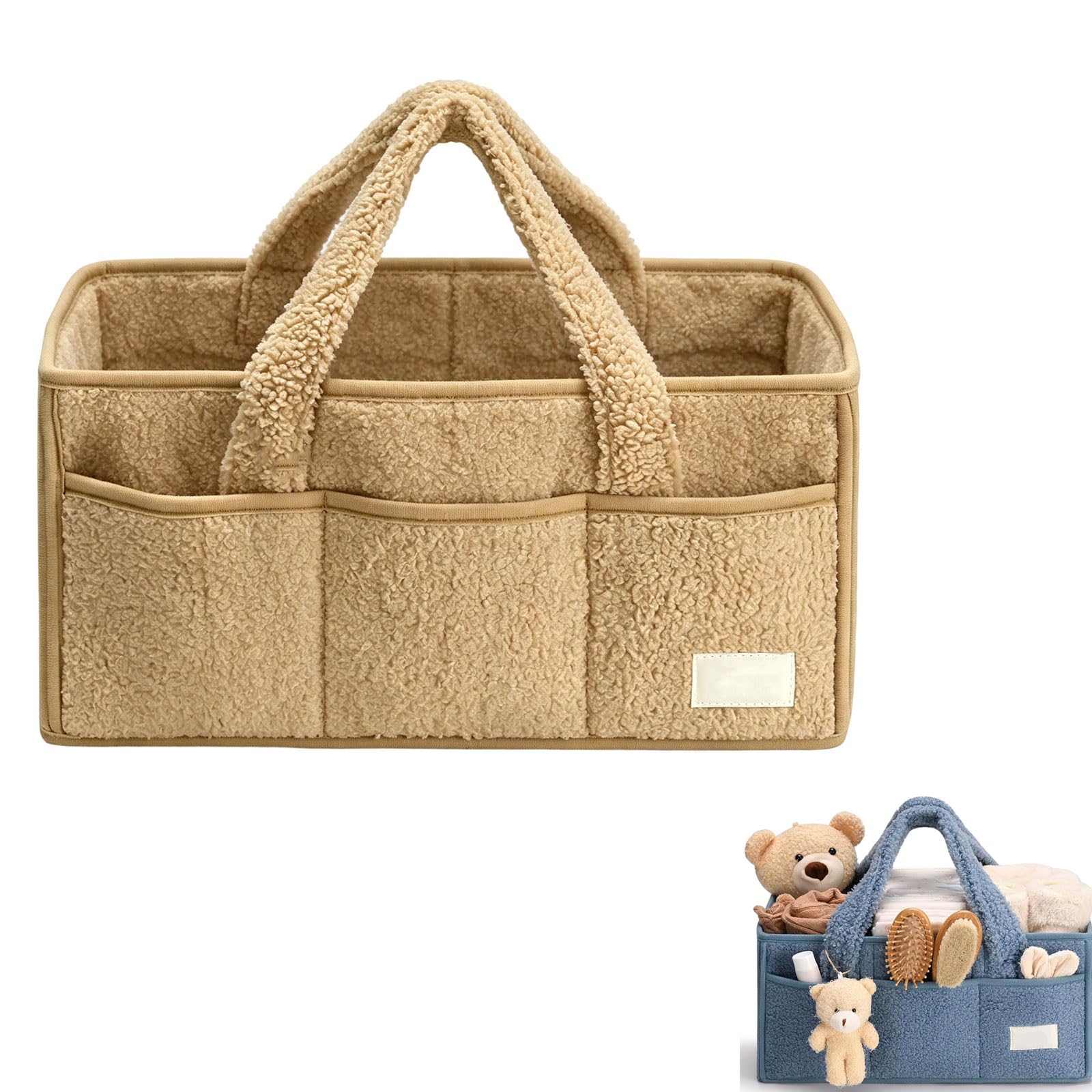 Changing Bag Organiser, Changing Table Organiser, Portable Changing Basket with Removable Compartments, Plush Changing Organiser with Handles, Baby Storage Basket for Changing and Baby Items, Nappy