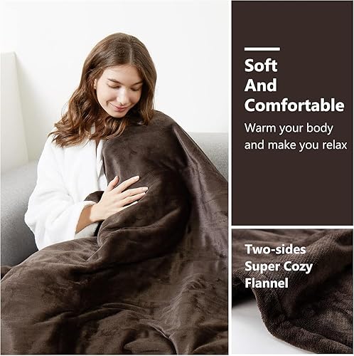 Miniatura 6 de Tefici Electric Heated Blanket Throw, Super Cozy Soft 2-Layer Flannel 50" x 60" Heated Throw with 3 Heating Levels & 4 Hours Auto Off, Machine