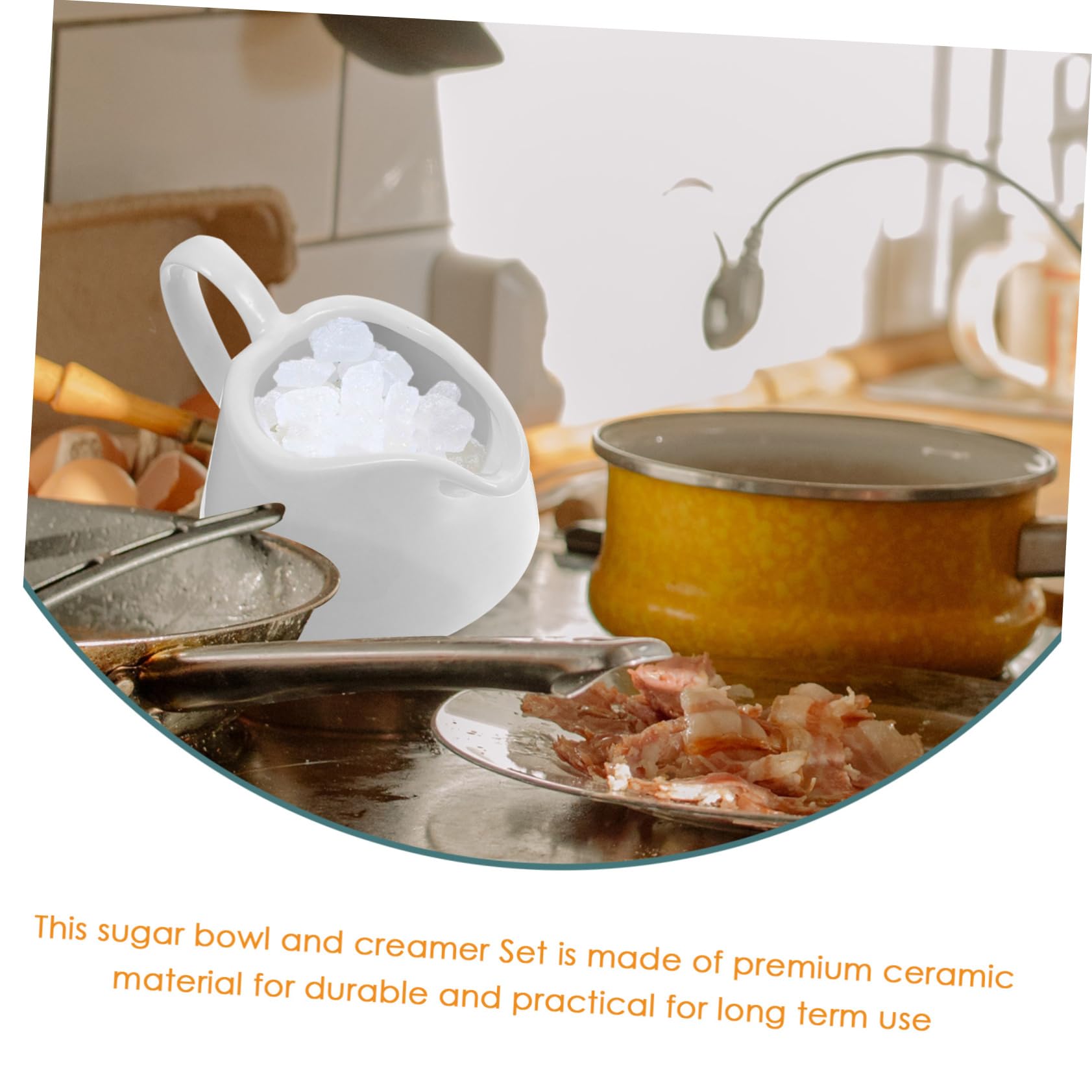 UKCOCO Azucarero y Jarra para Crema Cerámicos con Cucharilla y Bandeja de Bambú Juego para Simple y Elegante Material Cerámico Premium para Regalo y Decoración