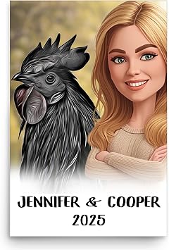 Custom Photo Pet & Owner Portrait Memorial Wall Art - Ayam Cemani Chicken Rooster and Human Poster 12x18 Inches Unframed - Personalized Name Keepsake Gifts for Ayam Cemani Chicken Lovers
