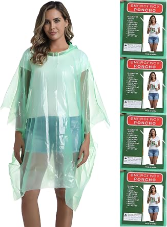 4/6/12 Pack Disposable Rain Ponchos for Adults - Emergency Rain Poncho for Camping Hiking Travelling