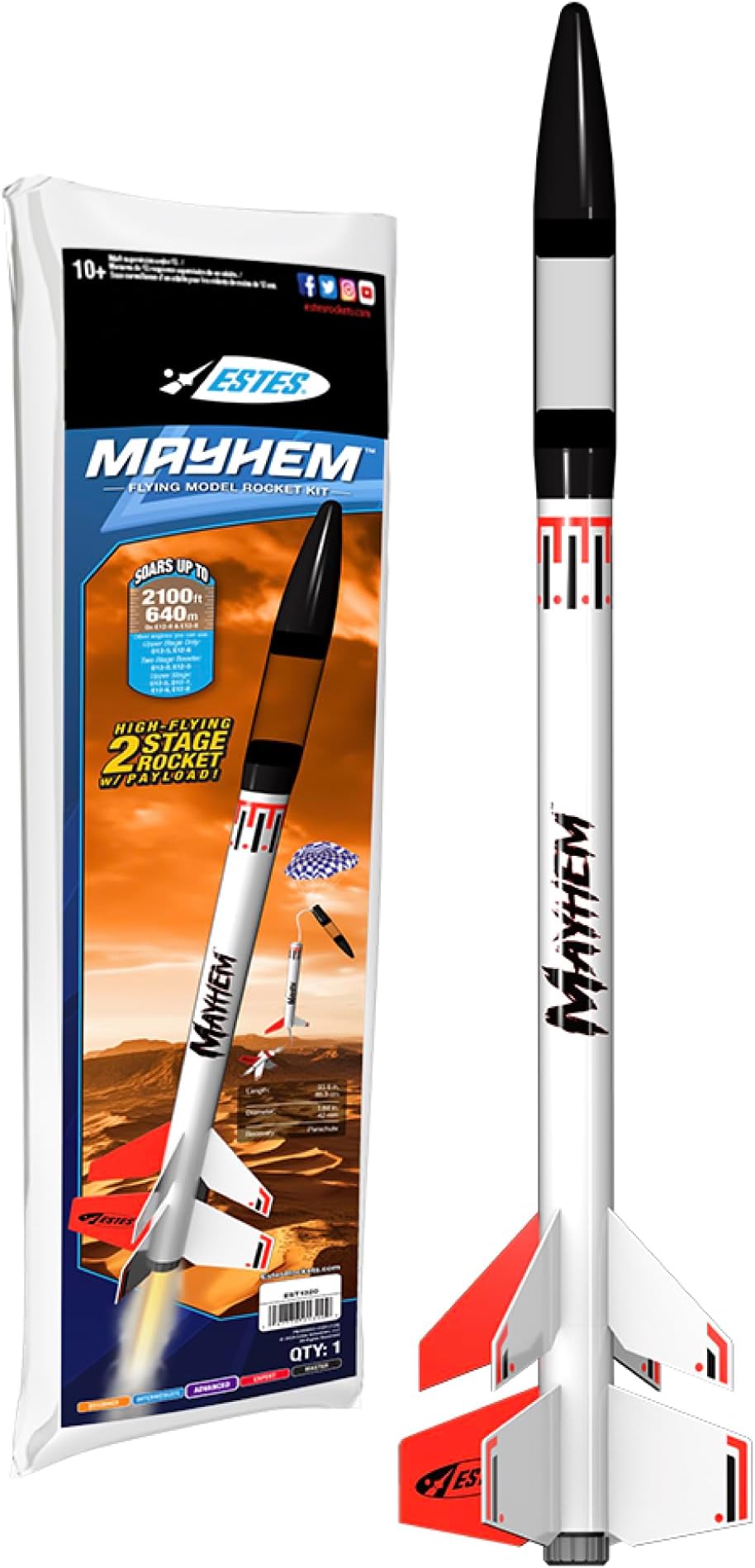 1320 Mayhem Rocket-Building Kit, Advanced 2-Stage Flying-Rocket-Model Kit for Ages 10+