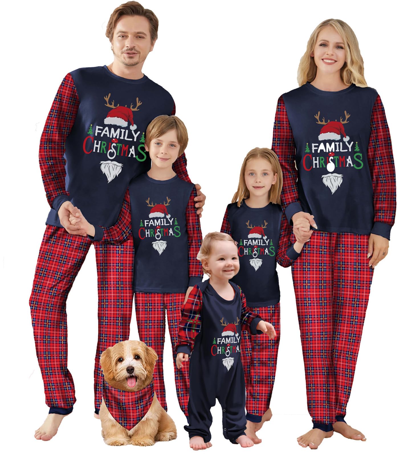 Wobame Christmas Family Pajamas Xmas Pjs Matching Pajama Top Pant Set Holiday Pajamas Sleepwear for Adults Kid