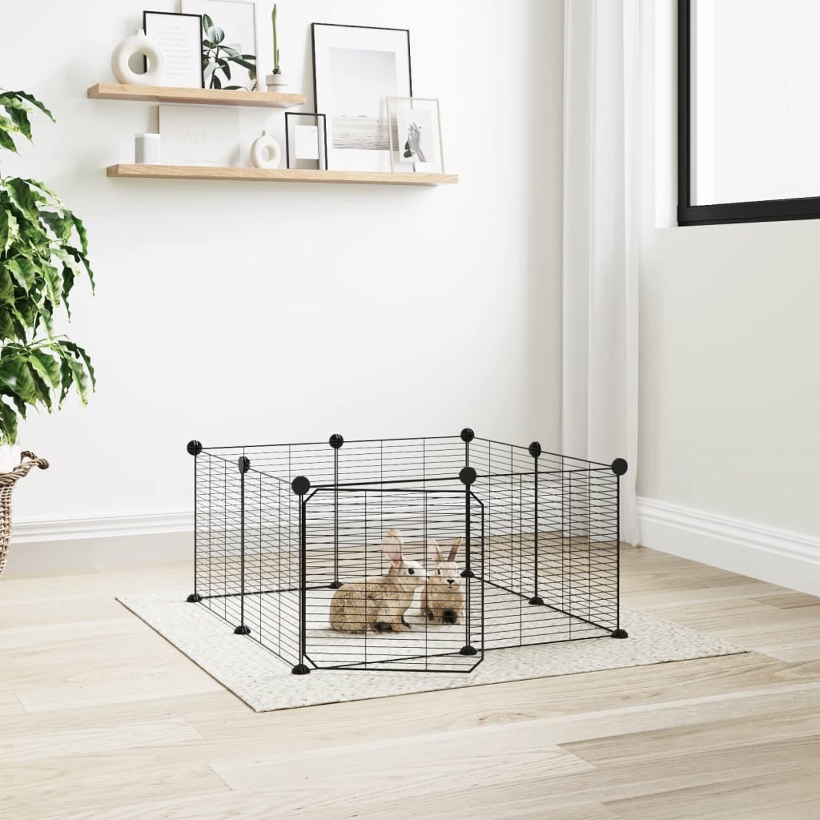 Gecheer Gabbia per Animali 8 Pannelli con Porta,Recinto per Coniglio da Interno,Recinto per Cuccioli, Box per Cani,Box per Animali con Porta,Gabbia per Cani Gatti Conigli Nani Nero 35x35 cm Acciaio