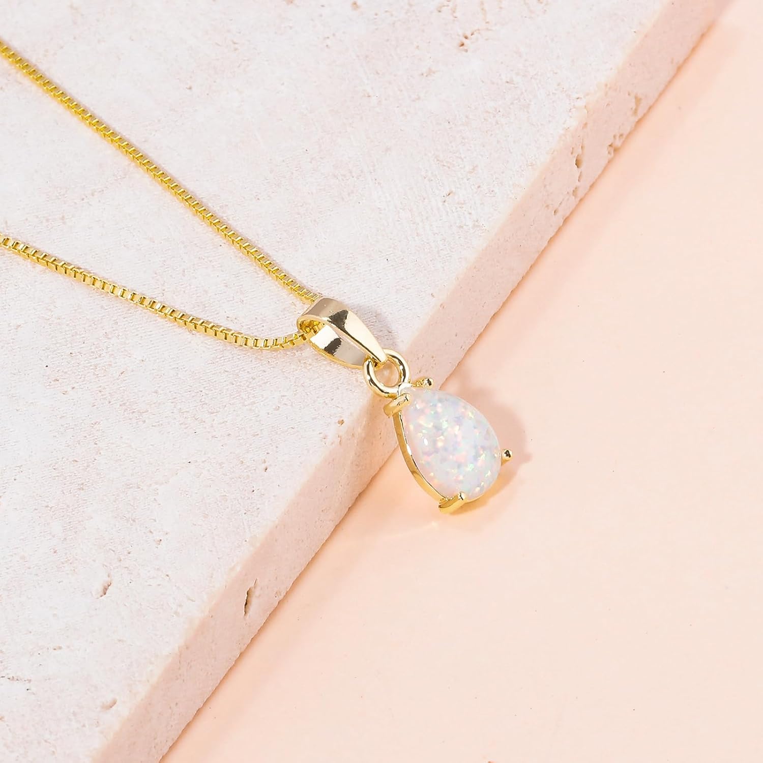 CiNily Opal Pendant Necklace for Women Multi-colored Teardrop Birthstone Necklaces 14K Rose Gold/Gold Plated Dainty Simple Gold Chian Necklace, Birthday Anniversary Wedding Gifts 7x10mm - Image 5