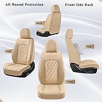 Vista 7 de Coverado Fundas de Asientos Delanteros, Funda de Asiento de Cuero Sintético de Lujo Impermeable, Protector de Asiento de Coche Beige, Funda