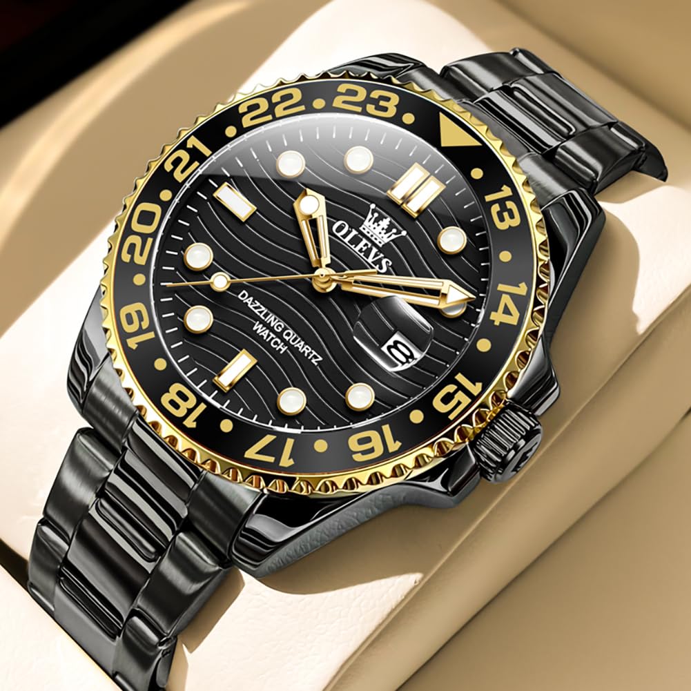 OLEVS Multifunctional Chronograph Calendar Watch for Man Diamond Analog Moon Phases Wrist Watches Stainless Steel Waterproof Luminous Mens Watch