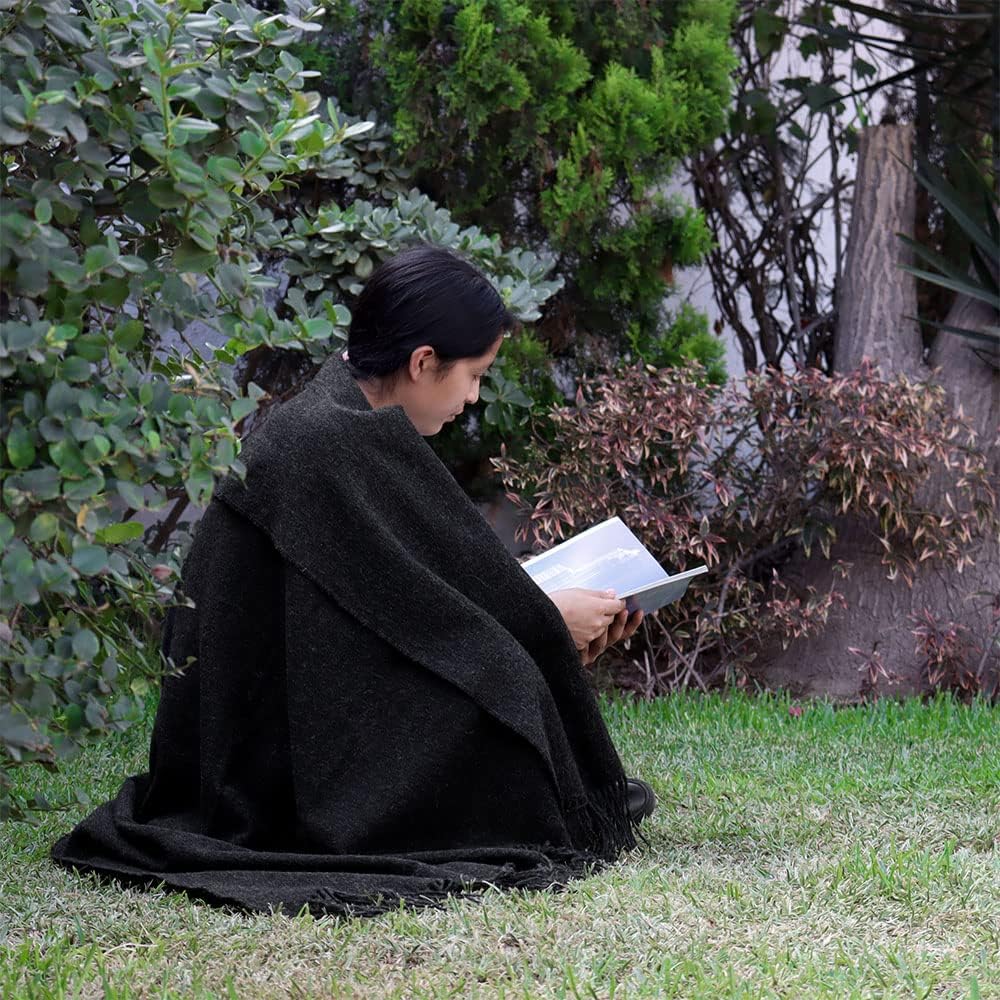 Arequipa Pride - Alpaca Wool Throw Blanket Woven Soft Warm Solid Color Design Peru 64" x 53" (Charcoal Gray)