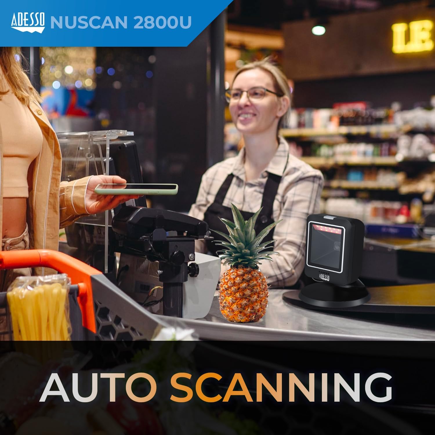 Adesso NuScan 2800U Omnidirectional 2D Desktop Barcode Scanner USB