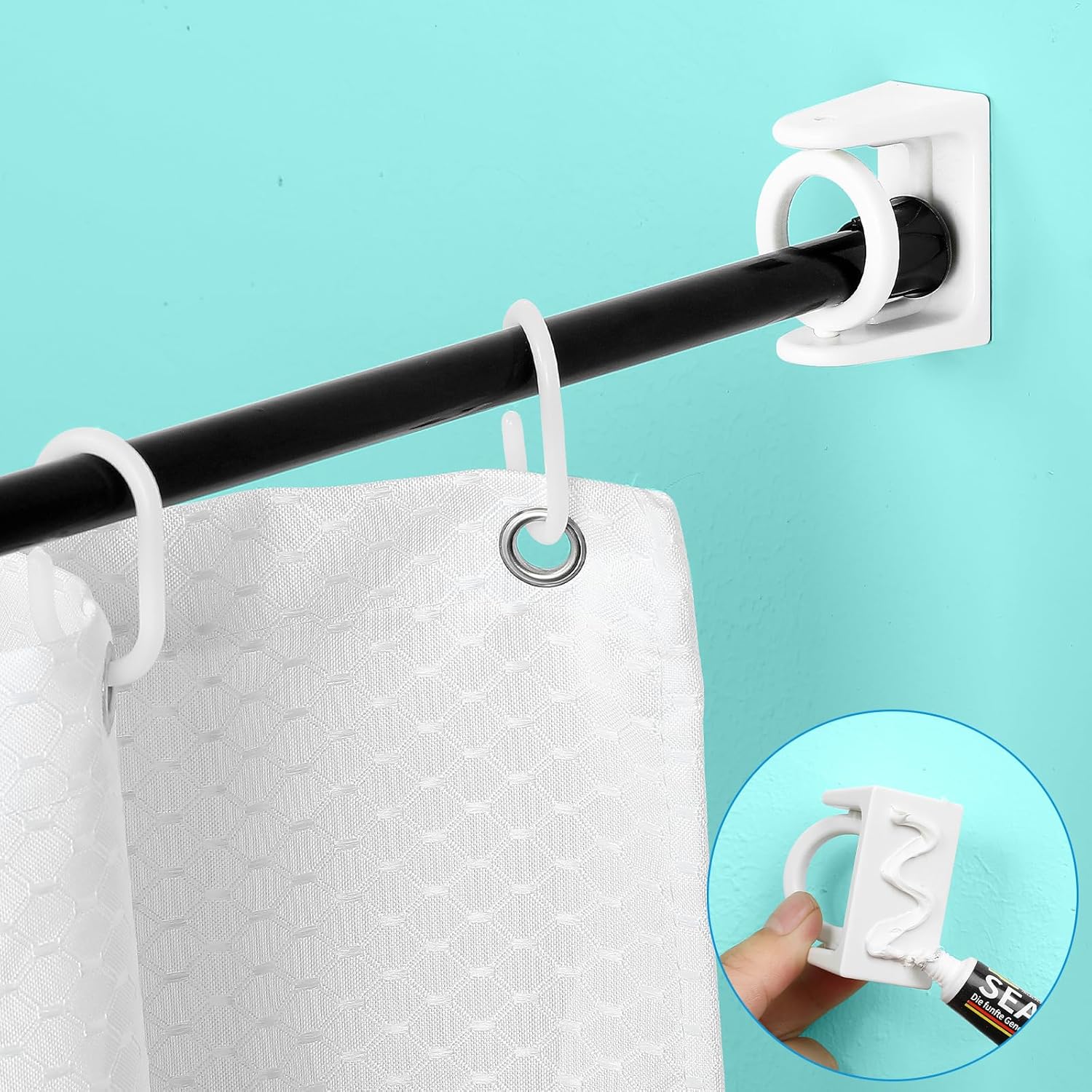 Funnacle Adhesive Shower Rod Holder 360° Swivel Ring