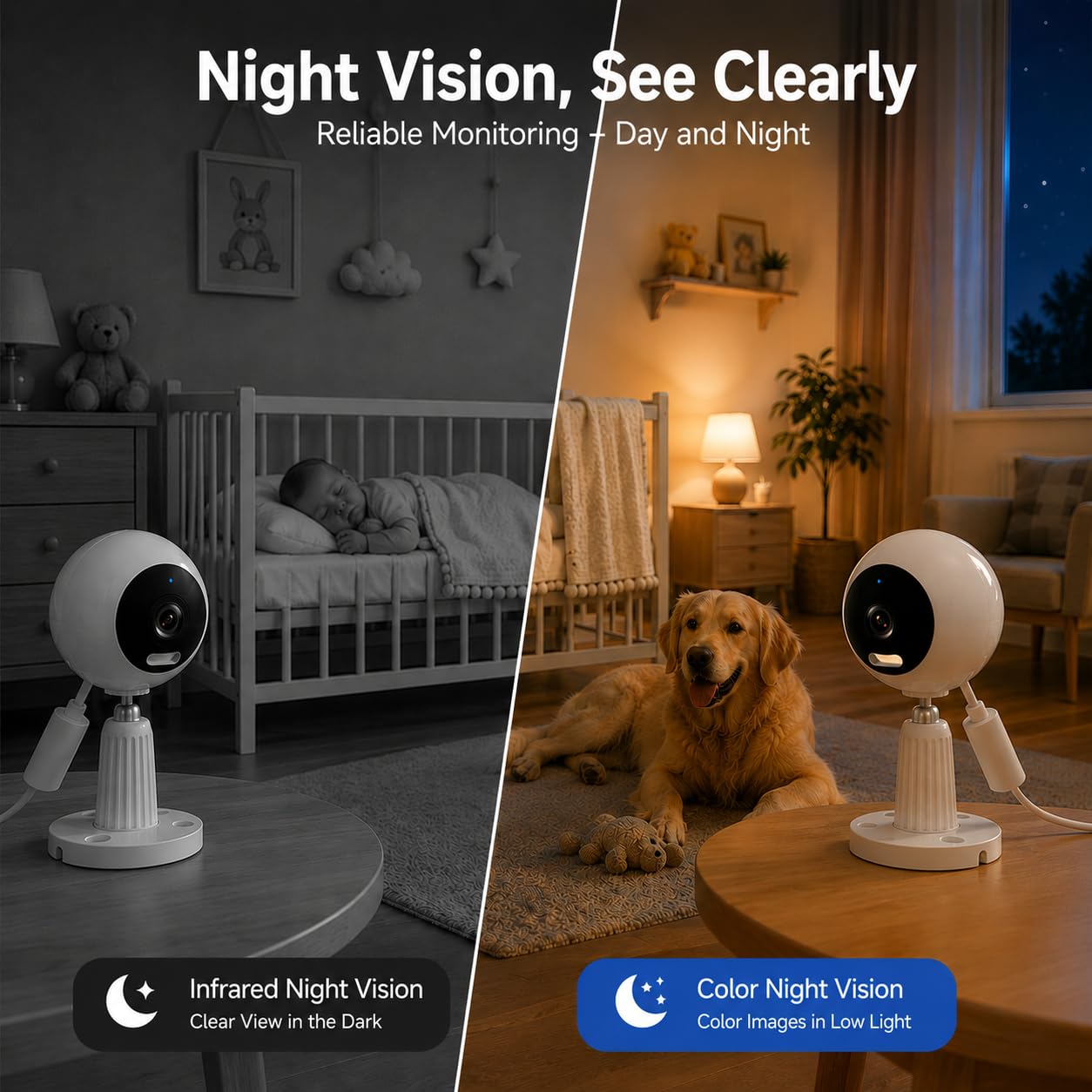 5G Sicherheitskamera für drinnen und draußen, 3 MP CCTV-Kameras für Baby-Monitor/ältere Hunde/Haustiere, Heim-Sicherheitskameras, IP66 wasserdicht, Alarmsirene, Nachtsicht, Zwei-Wege-Talk
