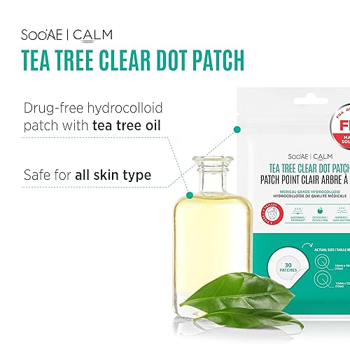 Miniatura 5 de SOO'AE - Parche para acné con puntos transparentes para árbol de té, paquete de 3 (90 parches) parche para espinillas de acné, registrado por la