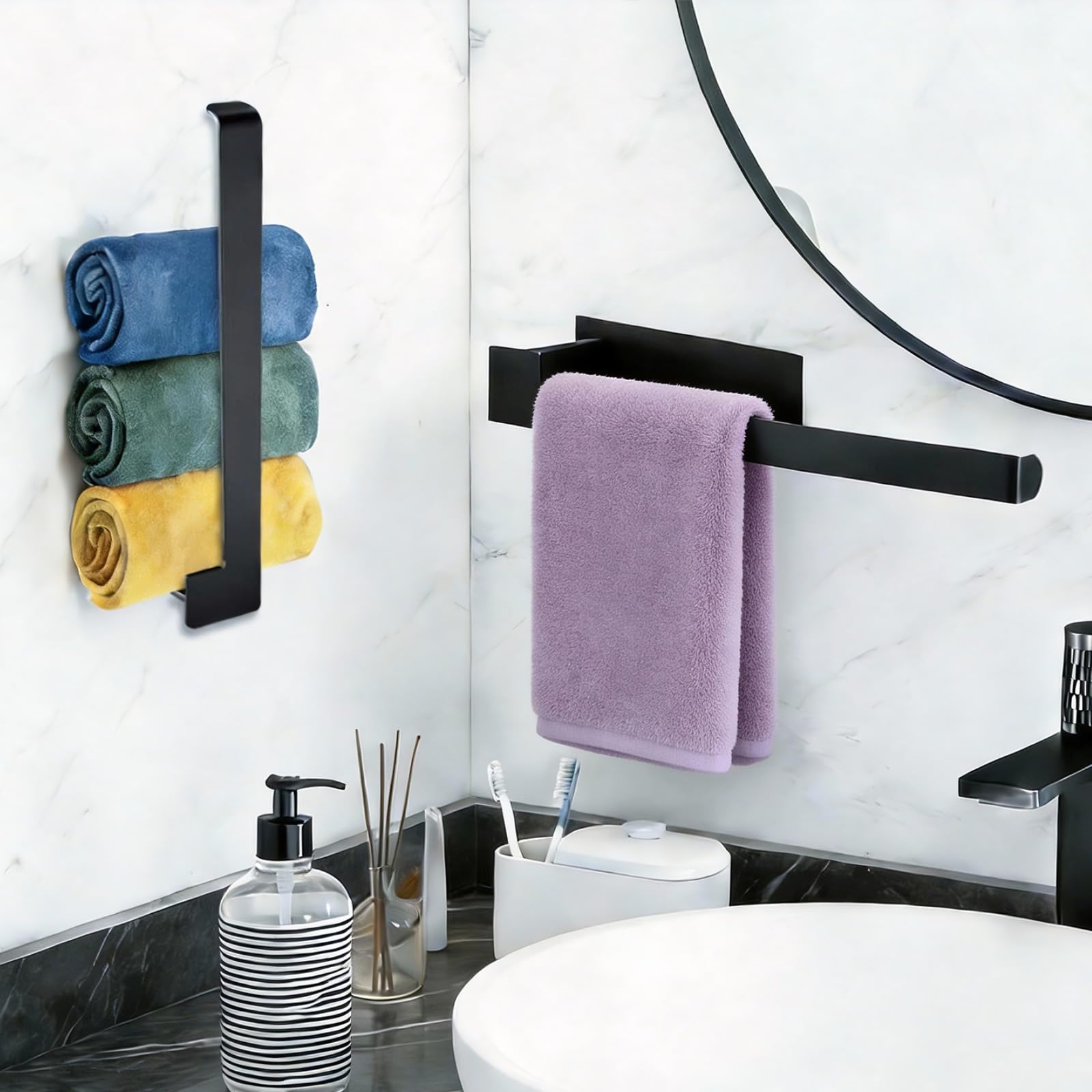 Porta Asciugamani Bagno Nero Opaco Adesivo Senza Fori - Portasciugamani da Parete 33 cm Acciaio Inox 304 Autoadesivo Forte Impermeabile per Bagno e Cucina - silttble