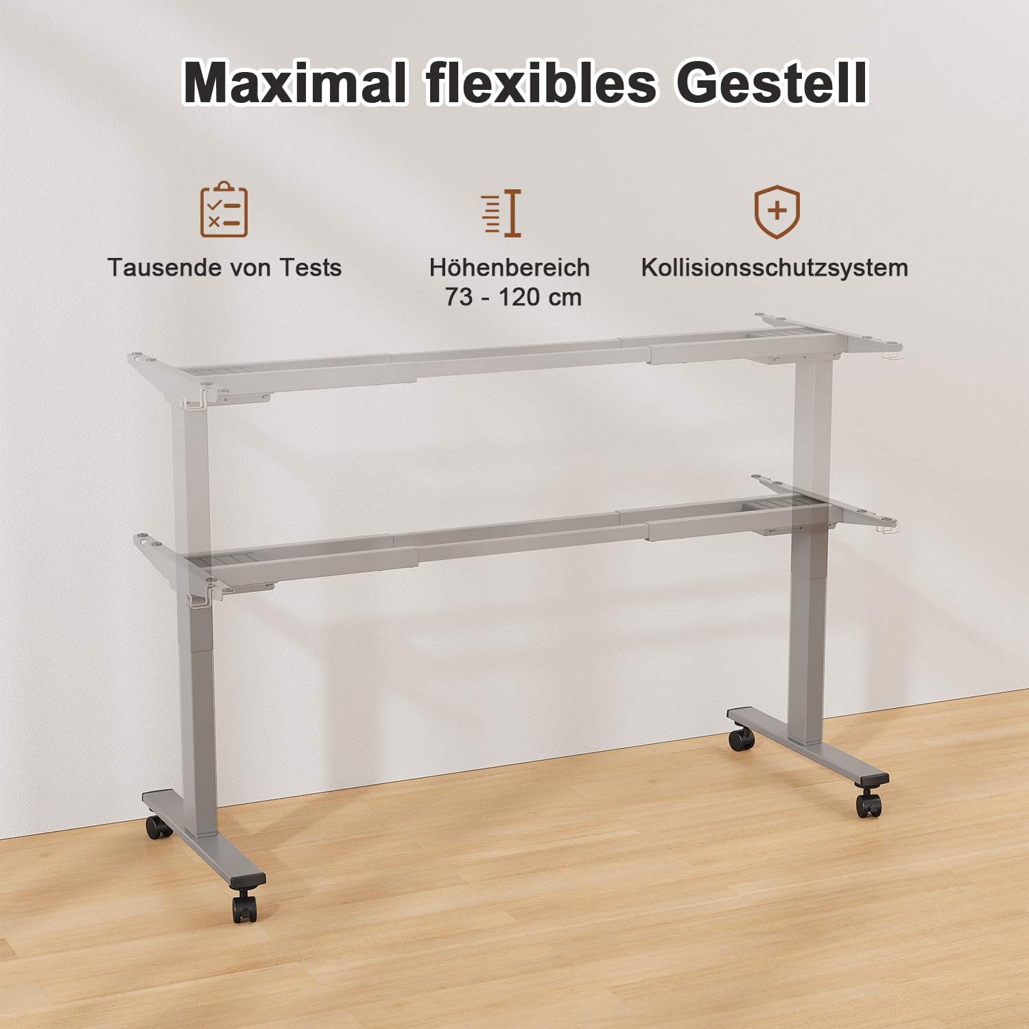 JUMMICO Höhenverstellbarer Schreibtisch Gestell mit 2 Starken Motoren, 100KG Belastbarkeit,Schreibtischgestell Höhenverstellbar mit 3 Speicherplätze & Type-C Ladeanschluss für Büro & Homeoffice