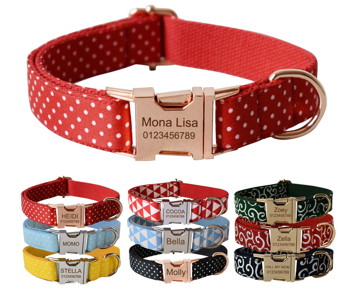 Personalised Dog Collar With Metal Buckle, Customized Pet Collars with Name Phone Number Address Engraved, Geometric