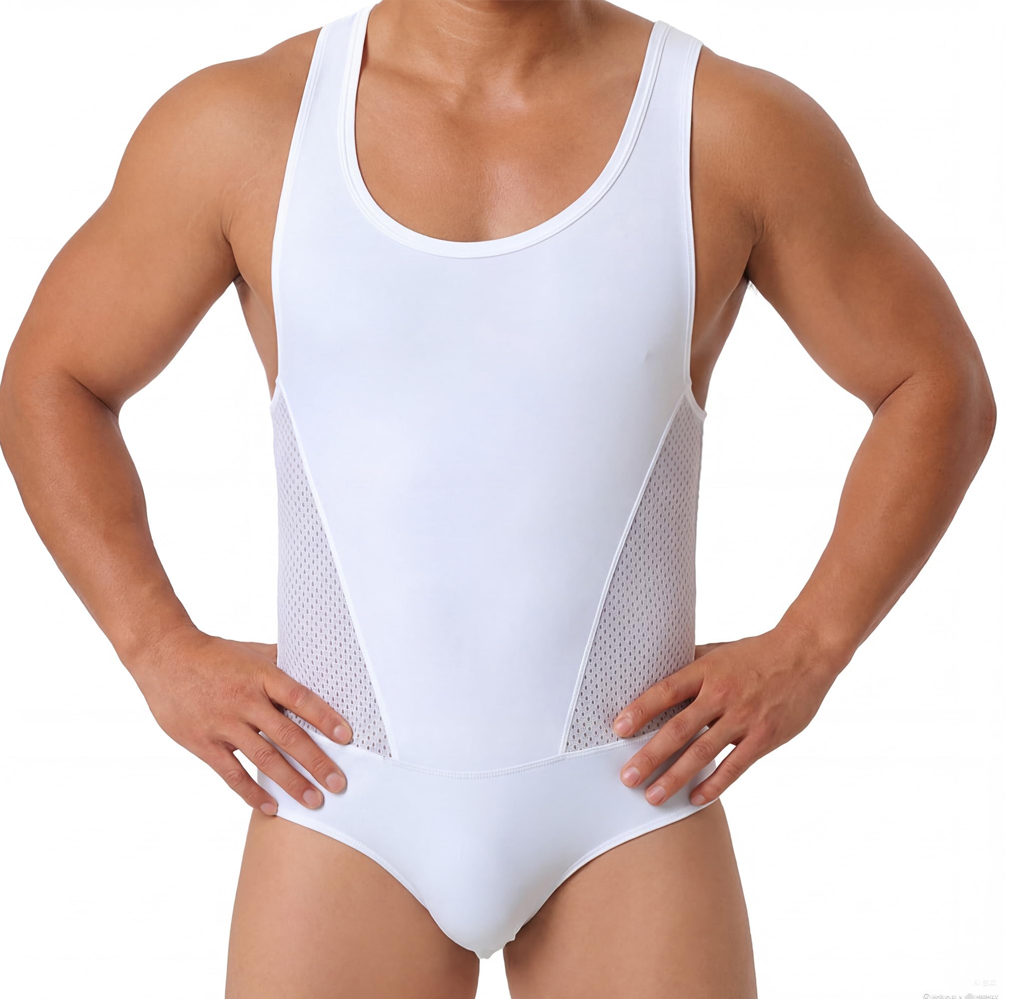 FEOYA Men's Wrestling Singlets Sleeveless Athletic Supporters Mesh Breathable Wrestling Uniform Sports Bodysuit Jumpsuits White L