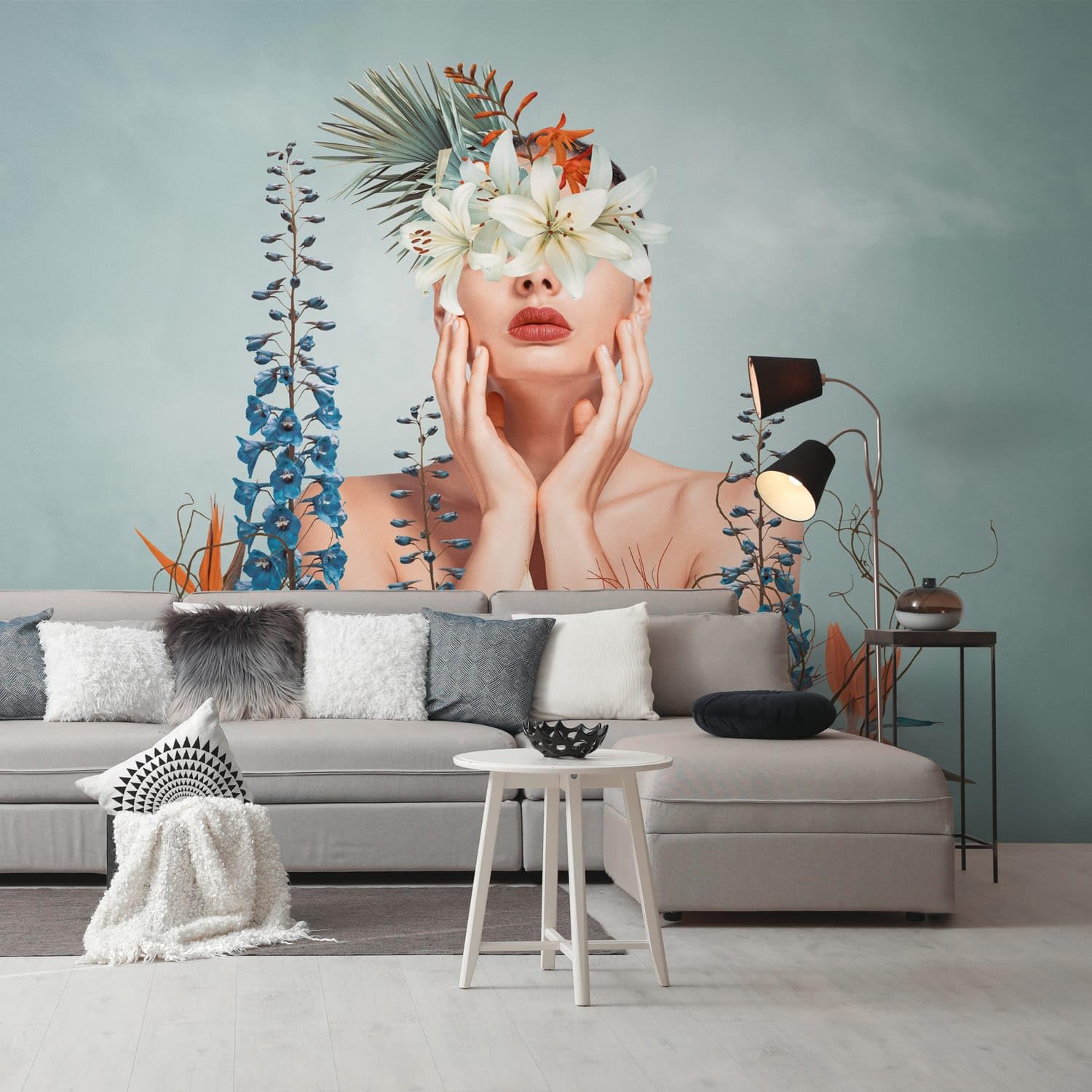 Papier peint floral panoramique haut de gamme Profhome 399111-GU bleu vert