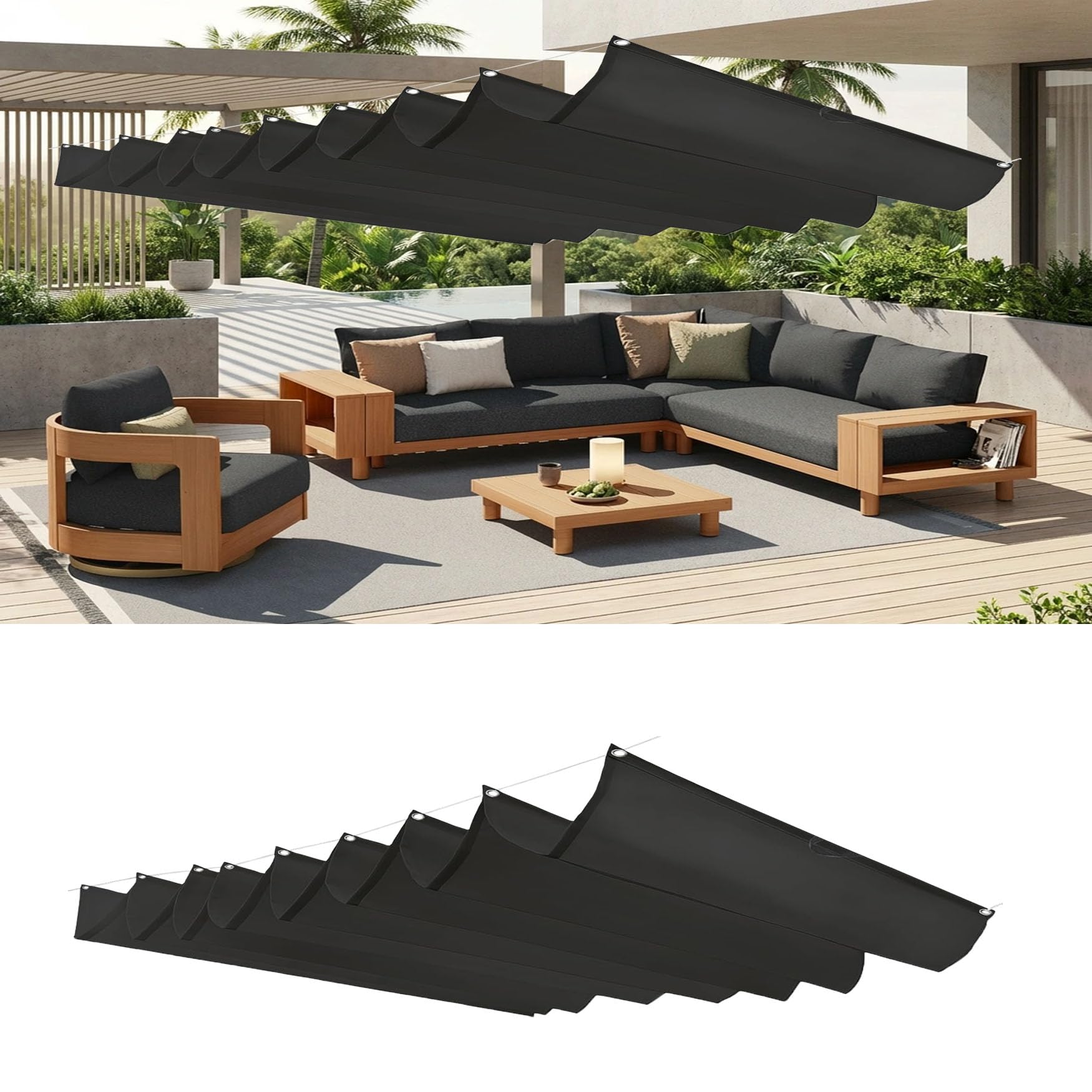 Voile d'ombrage rétractable noir pour bloquer la chaleur
