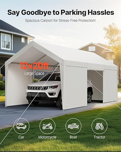 Vista 114 de VEVOR - Cobertizo portátil de almacenamiento exterior de 6 x 8 x 7 pies, refugio resistente e impermeable con puerta enrollable con cremallera y Gris