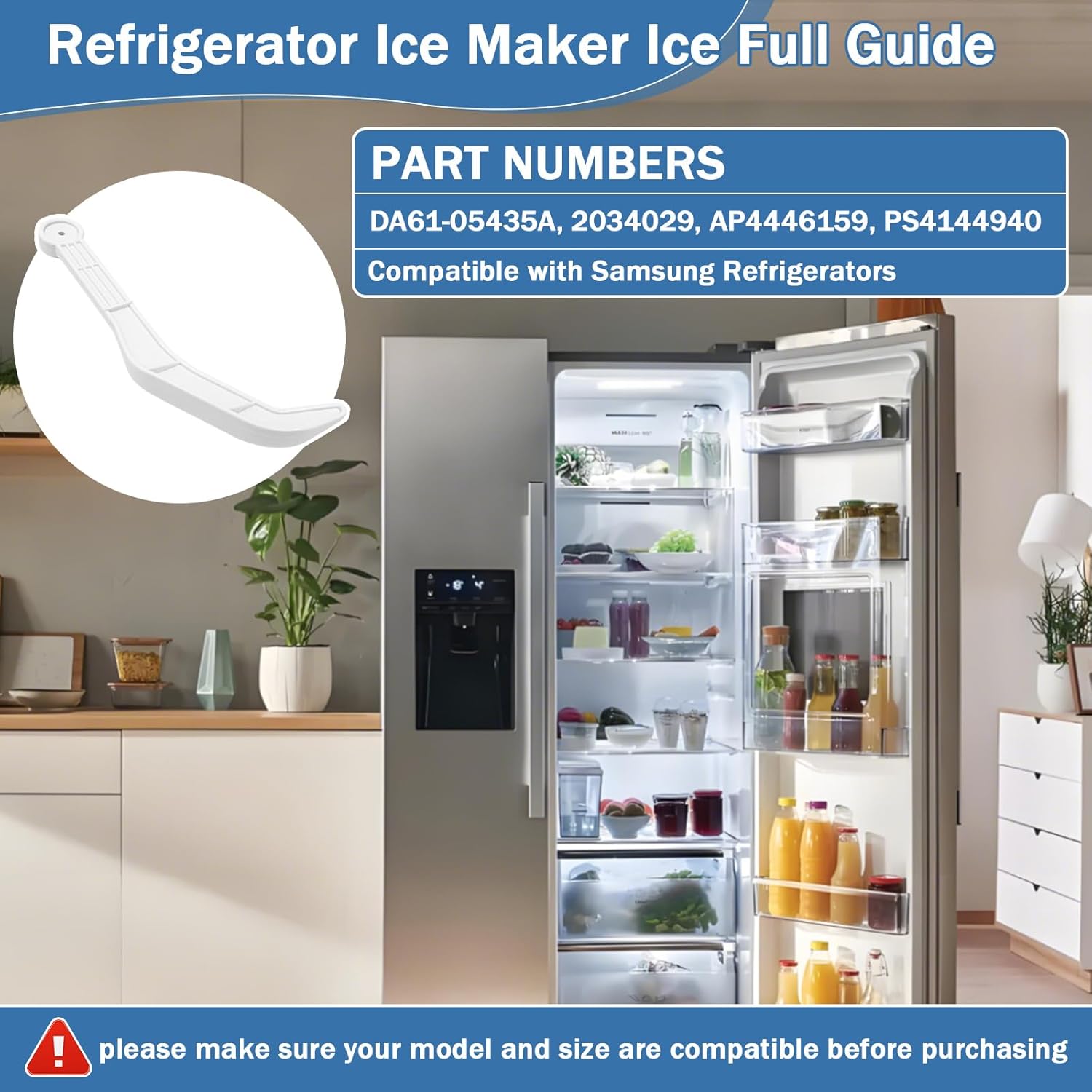 DA61-05435A Refrigerator Shut Off Level Arm Ice Maker Ice Full Guide Compatible with Samsung Refrigerators RF260BEAESR/AA RF28HFEDTSR/AA RF261BEAESR/AA RF263TEAESR/AA RF260BEAEWW/AA RF261BEAEWW/AA