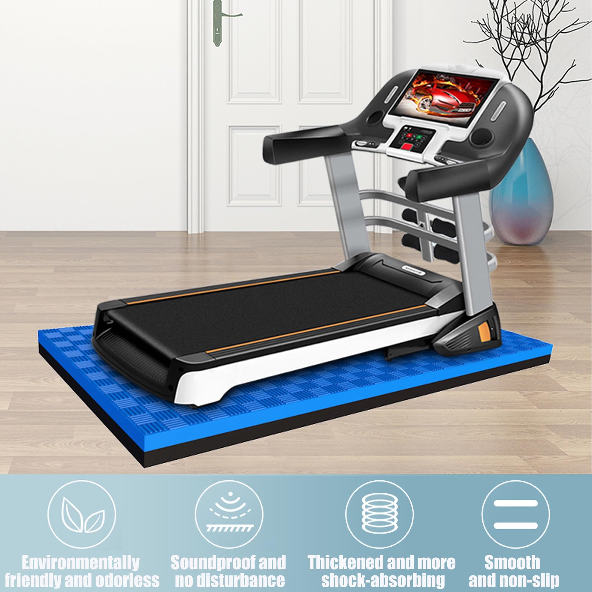 Alfombrilla para cinta de correr, Tapete para Equipo de Ejercicio, Tapete para Cinta De Correr Antideslizante, para cintas de correr, bicicletas, alfombrillas para remeros(Black+yellow,80x160x2