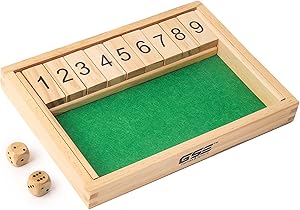 GSE Games & Sports Expert Wooden Shut The Box 9 Number Spots Dice Game Board with 2 Wooden Dice, Classic Tabletop Game Version of The Popular English Pub or Game Night