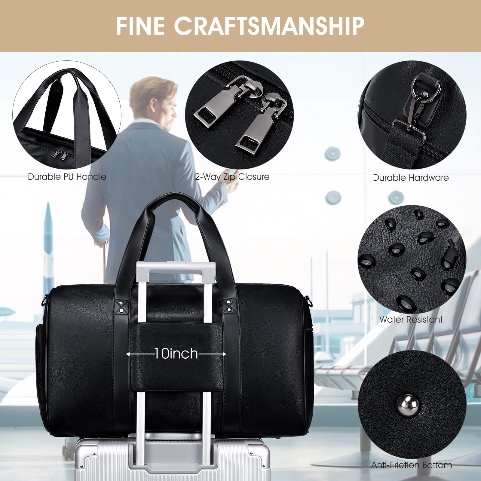 Wogarl 3 bolsas de fin de semana para mujer, bolsa de viaje grande para fin de semana, bolsa de viaje con compartimento para zapatos, Negro, L, Moda