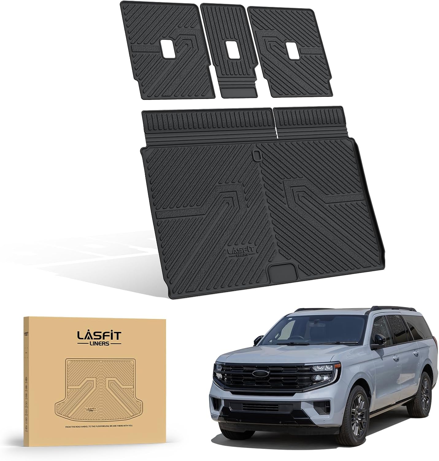 LASFIT Floor Mat with Backrest Mat Ford Expedition Max & Lincoln Navigator L 2025 2026(fit 7 and 8 Seats),Costom Fit All Weather Protection TPE Easy Clean Cargo Liners,4pcs,Black - Image 9