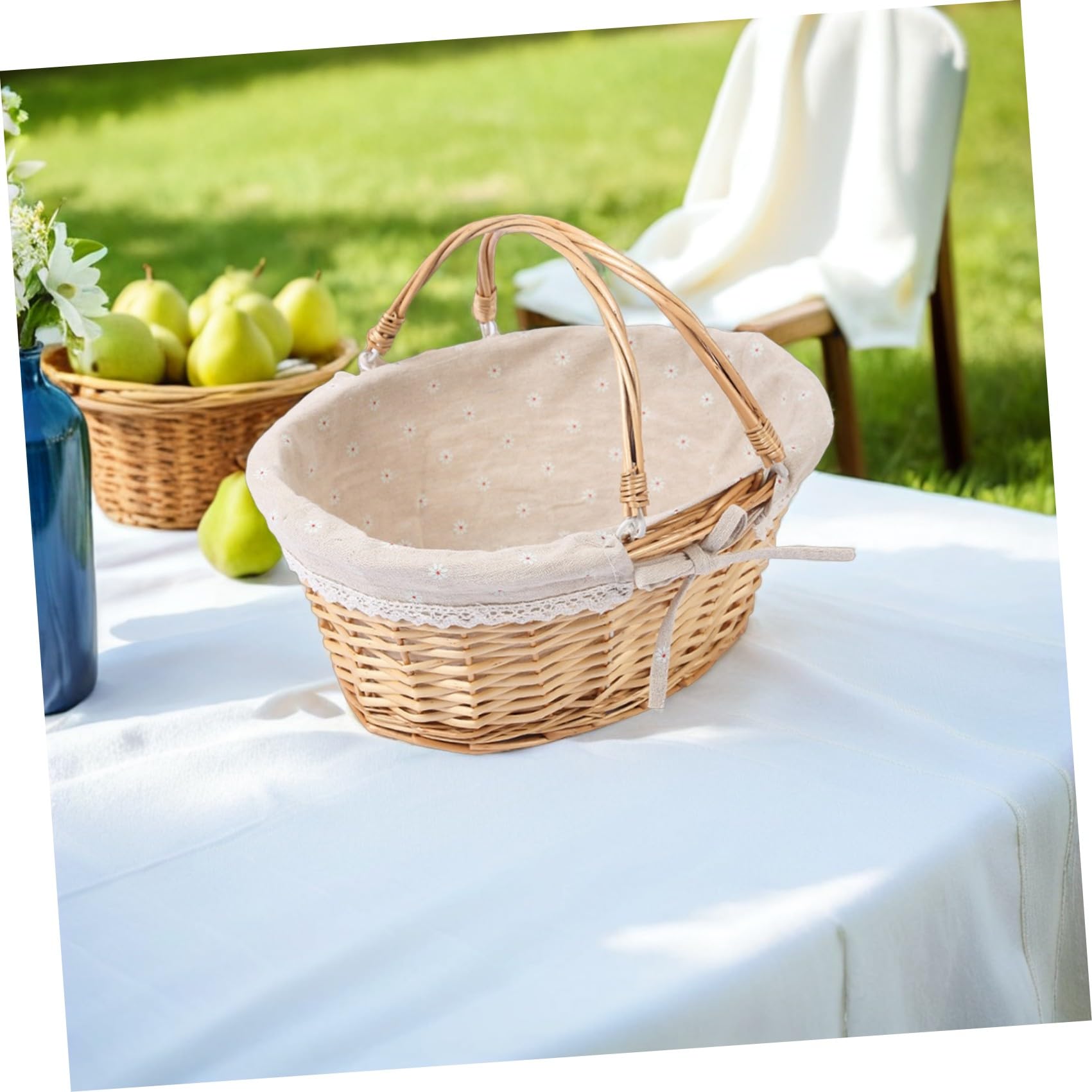 CLISPEED Handgeflochtener als Blumenkorb und Futter Khaki Weidenkorb mit Henkel für Hochzeiten und Dekoration im Hausgebrauch