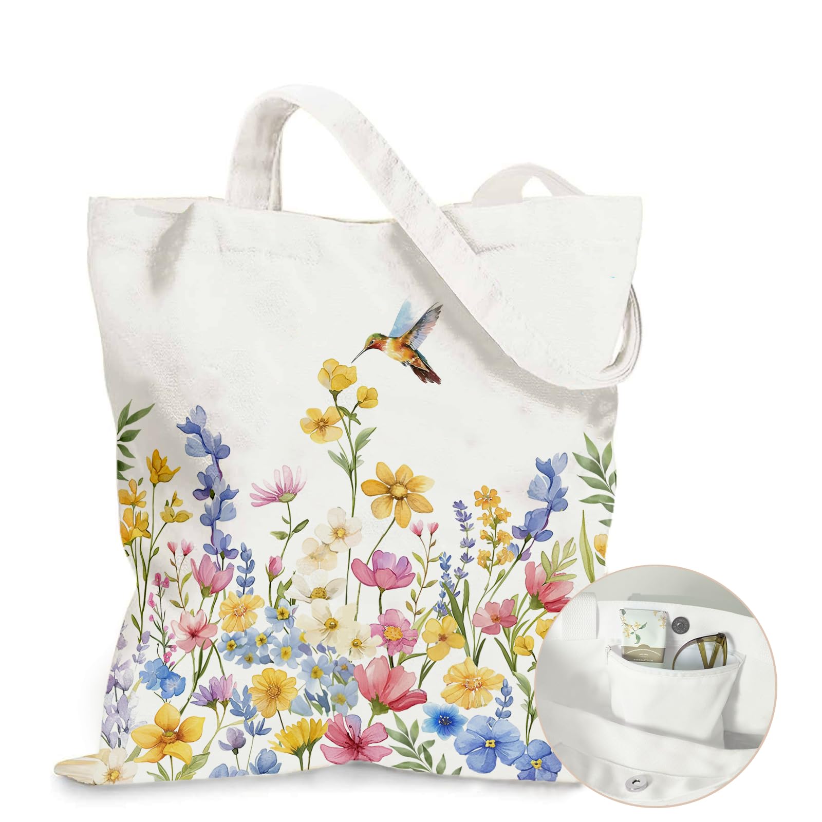 Aesthetic Canvas Tote Bag for Women - with Magnetic Snap Closure Zipper Inner Pocket Reusable Totes Bag