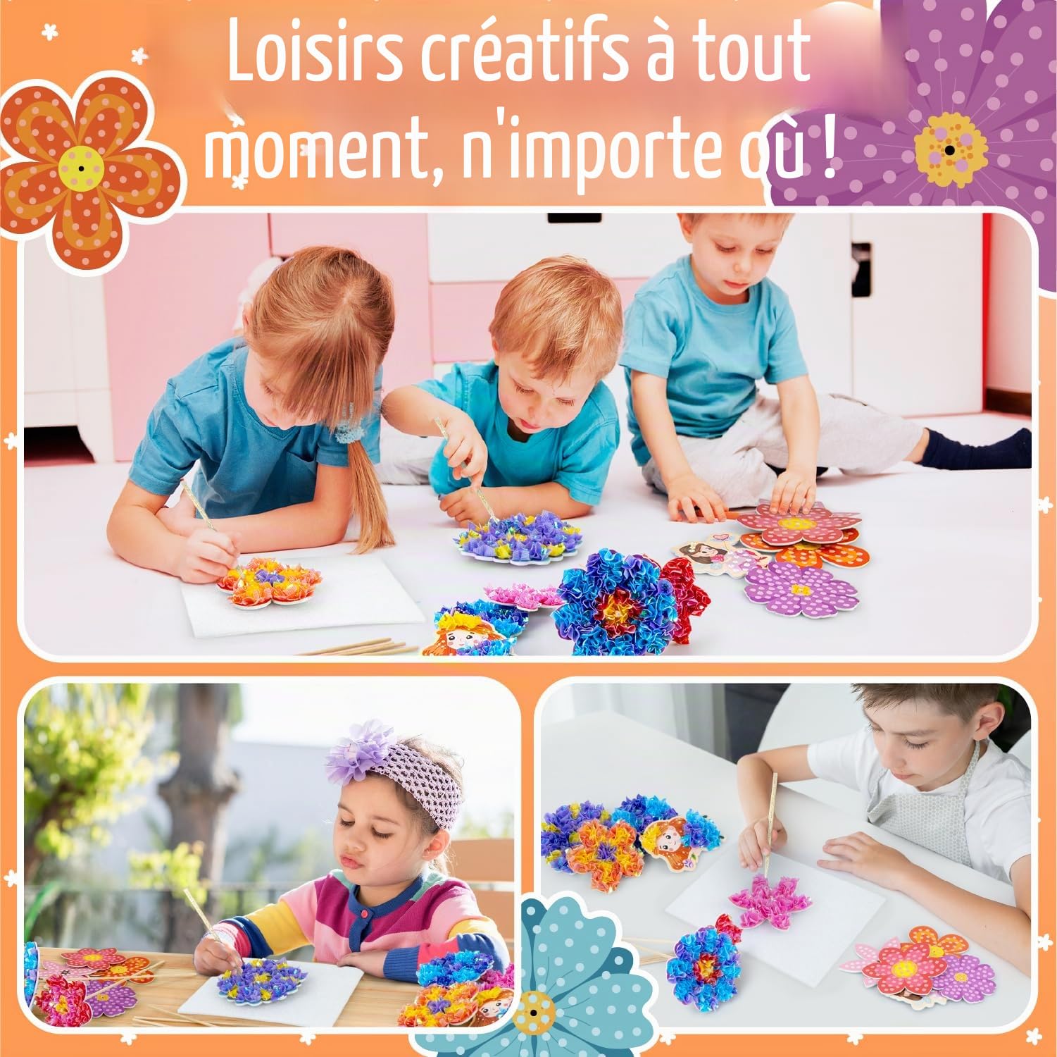 Kit de bricolage pour enfants Kiztoys - Mallette bouquet de fleurs avec paillettes - Kit créatif fille cadeau
