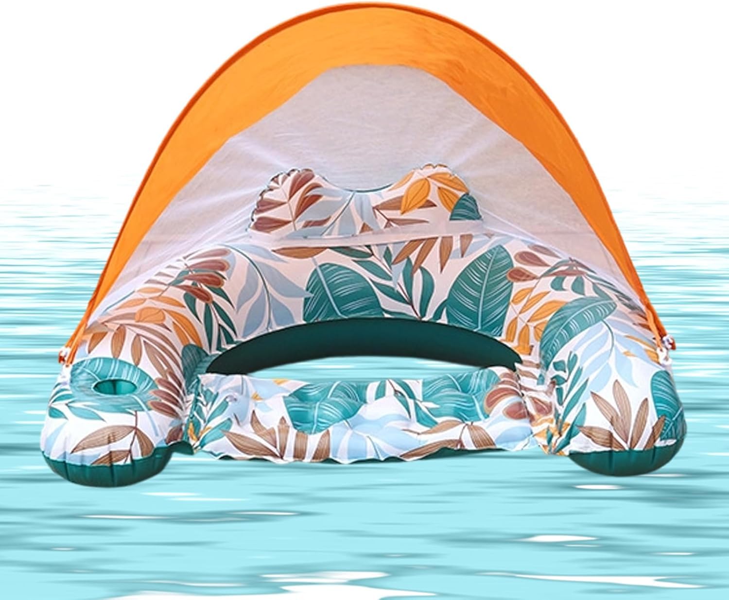 Adult Air Mattress Pool Float with Sun Canopy, Inflatable Water Hammock with UV Protection, Ergonomic Pool Chair for Swimming, Lake, Beach Holidays, Foldable Travel, Orange (2pcs)