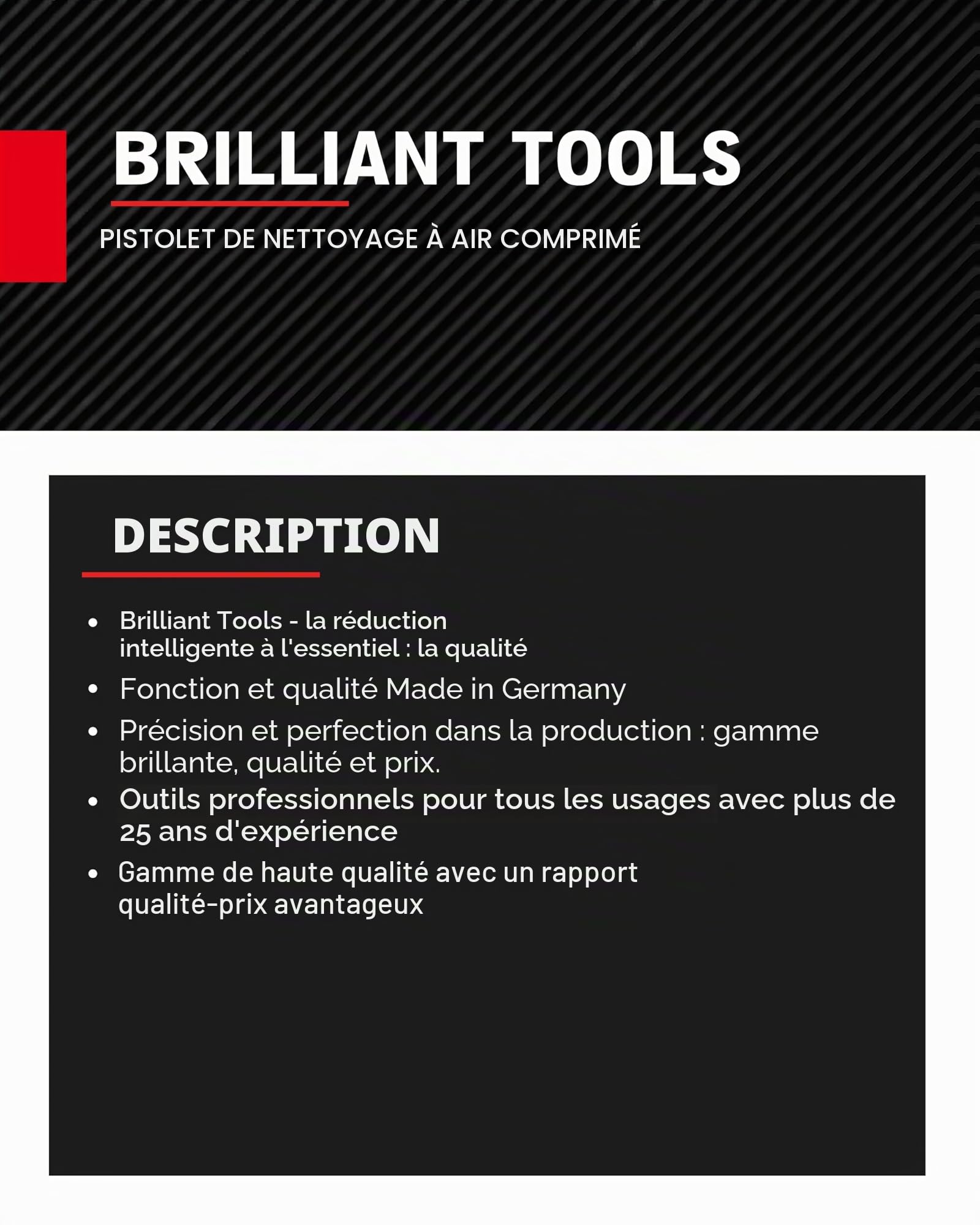 Pistolet Pneumatique De Nettoyage BT160300 - Accessoires Pneumatique pour Nettoyage Véhicule - Buse Rotative - Toutes Surfaces - Manche Ergonomique - Livré avec Raccord Rapide 1/4” - BRILLIANT TOOLS