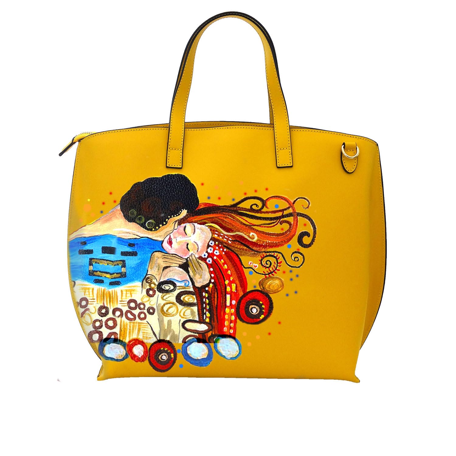 Arte Lisanti Borsa in Pelle Dipinta a Mano – BACIO APPASSIONATO DI VOGEL (KLIMT) – Shopper, Borsa a mano, Shopping Donna, Idea Regalo, Artigianato Italiano, Made In Italy, Vera Pelle, Tracolla