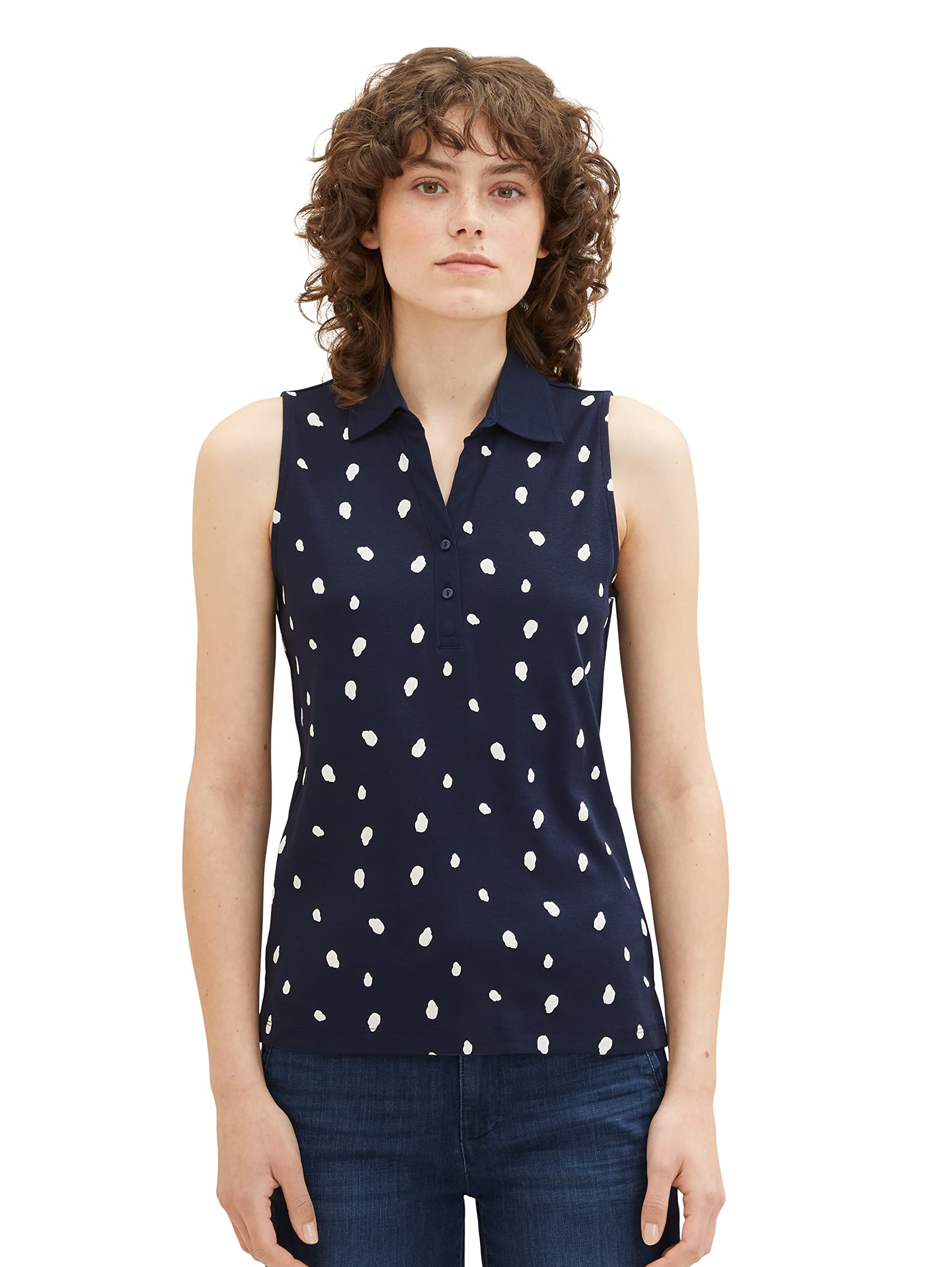 TOM TAILOR Women's Polo Top, 32674 - Navy Offwhite Dot Design, M