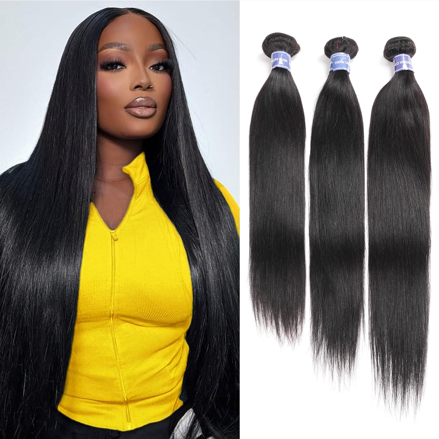 100% Peruvian virgin straight 12 inch human hair Amazon.com : Peruvian Straight Human Hair Bundles with  main image 2