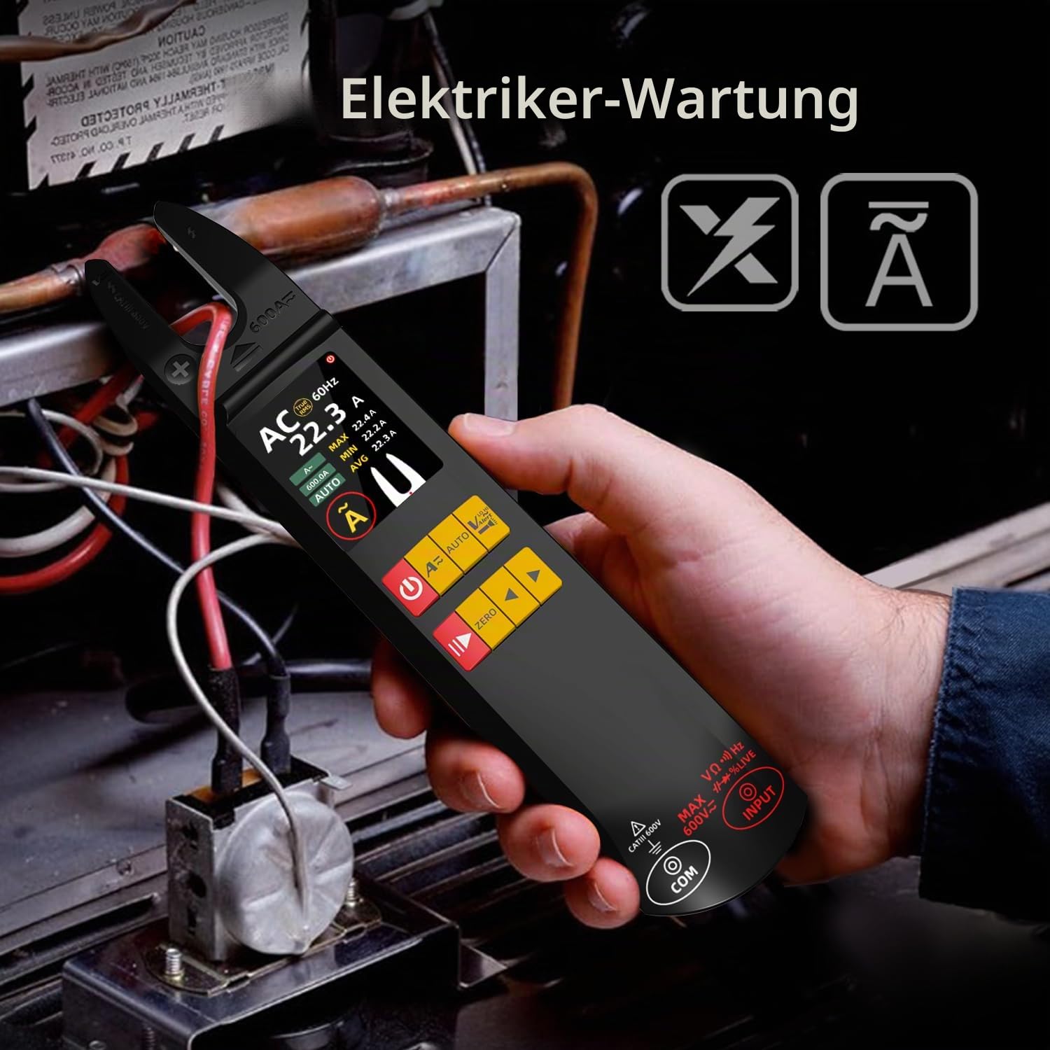 BSIDE U5 Offene Stromzange DC AC 600A TRMS Amperezange mit 2,8 Zoll Farbdisplay Min Max Werte Digitales Multimeter Automatisch Spannung Millivolt Kapazität Diode Frequenz NCV Live Wire Messen