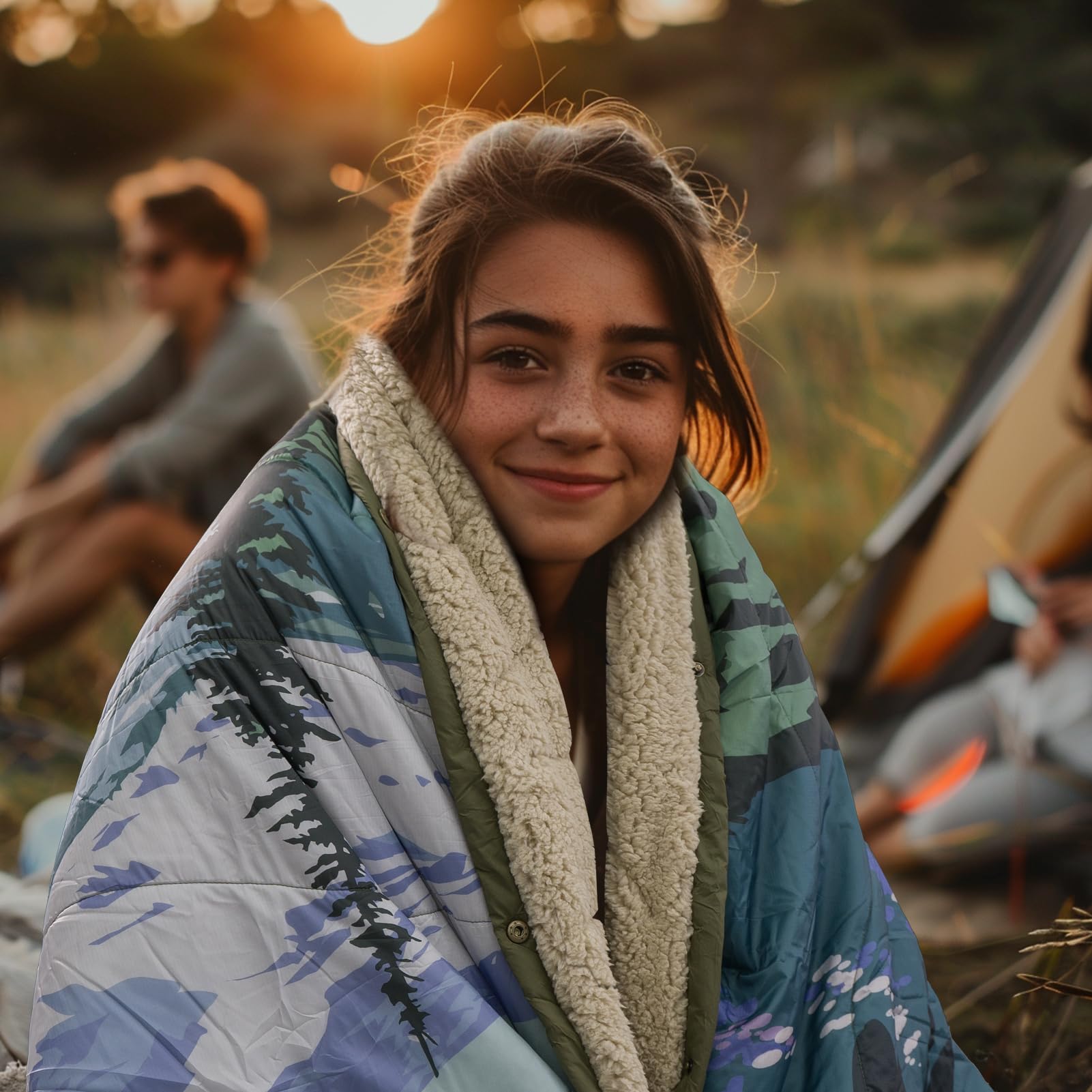 Campingdecke Outdoor I Reisedecke Ultraleicht Verstaubar I Camping Thermodecke Wasserabweisend Für Wandern, Reisen, Hängematte,Van, Flugzeug Decke I Thermal Sherpa & Ripstop,200x145cm