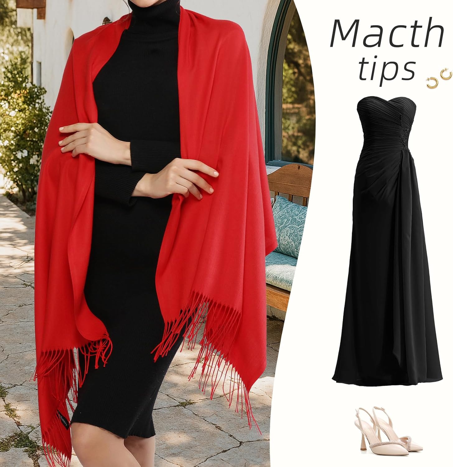 RIIQIICHY Women's Scarf Pashmina Shawls and Wraps for Evening Dress Bridesmaid Wedding Bridal Winter Warm Long Large Scarves - Image 2