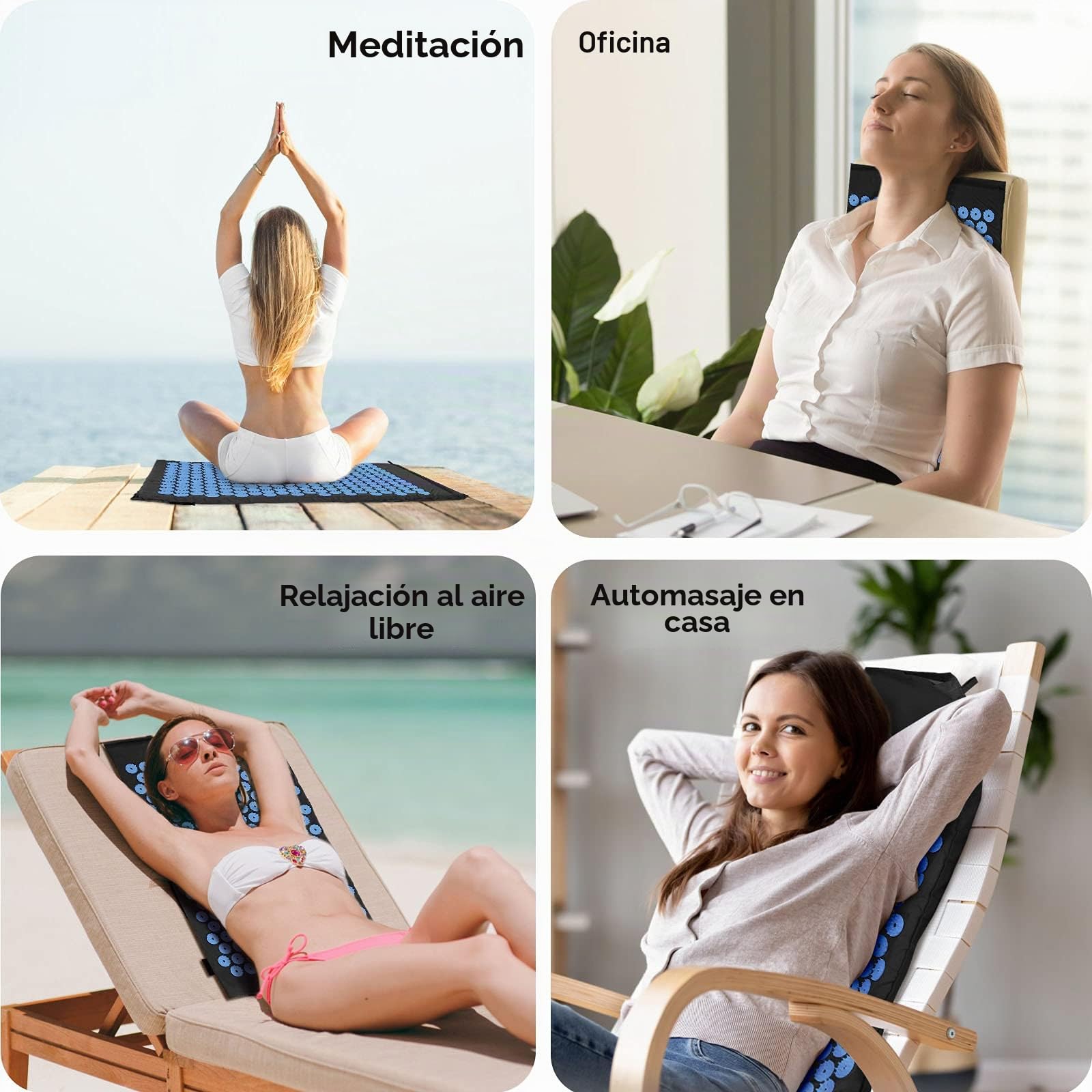 Juego de acupresión con cojín para una relajación y masaje, para aliviar el dolor de espalda, dolores de cabeza y cuello, estimula los puntos de energía en el cuerpo y estimula los puntos de energía