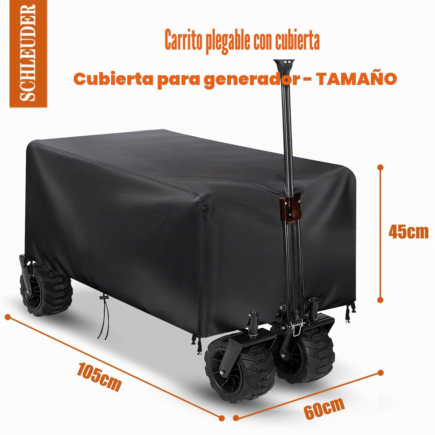 Schleuder Funda para carro de mano plegable, tejido Oxford 420D, impermeable, resistente al viento, resistente a los rayos UV, color negro (105 x 60 x 45 cm)
