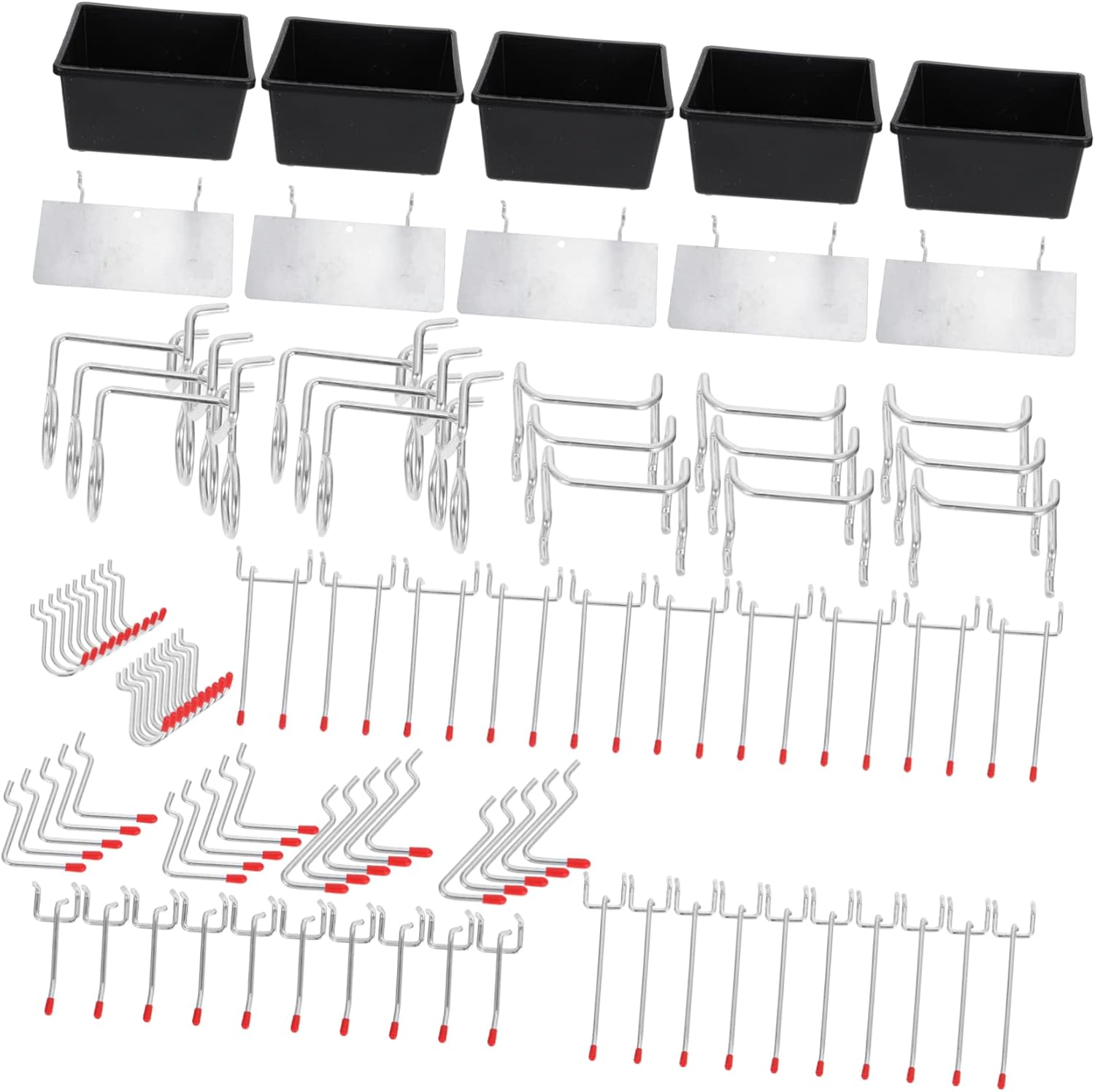 Luxshiny 101pcs Peg Hook Display Shelf Racks Hanging Tool Organizer with Tray for Garage Kitchen and Workshop Storage