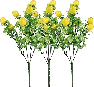 Fake Lemon Floral Picks - Lemon Decor Fake Lemons Branch | 14 Inch Fake Lemon Decor Plant Decor Fake Tree Branches for Home Office Table Centerpiece, Yellow Dobooo