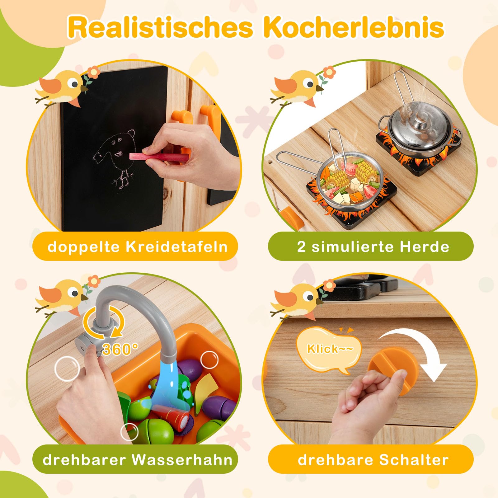 GOPLUS Matschküche Kinder, Spielküche Outdoor mit Pflanzentöpfen, Herdplatten, Abnehmbares Spülbecken, Kreidetafeln & Zubehör, Kinderküche Spielset für Garten und Hof, für Kinder ab 3 Jahren